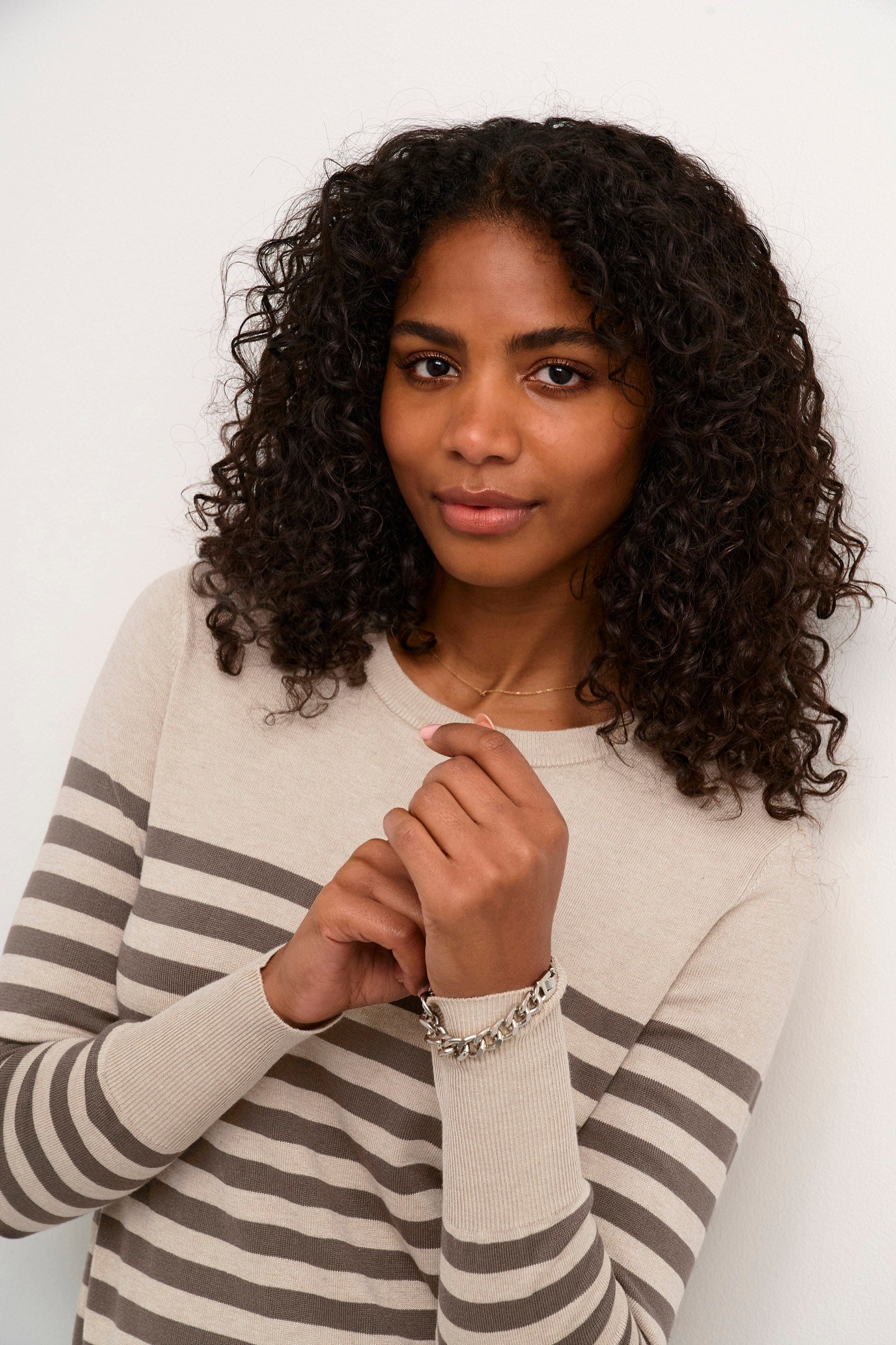 Lizza Striped Knit Lightweight Jumper - Feather Gray/ Brown Stripe - Image 5