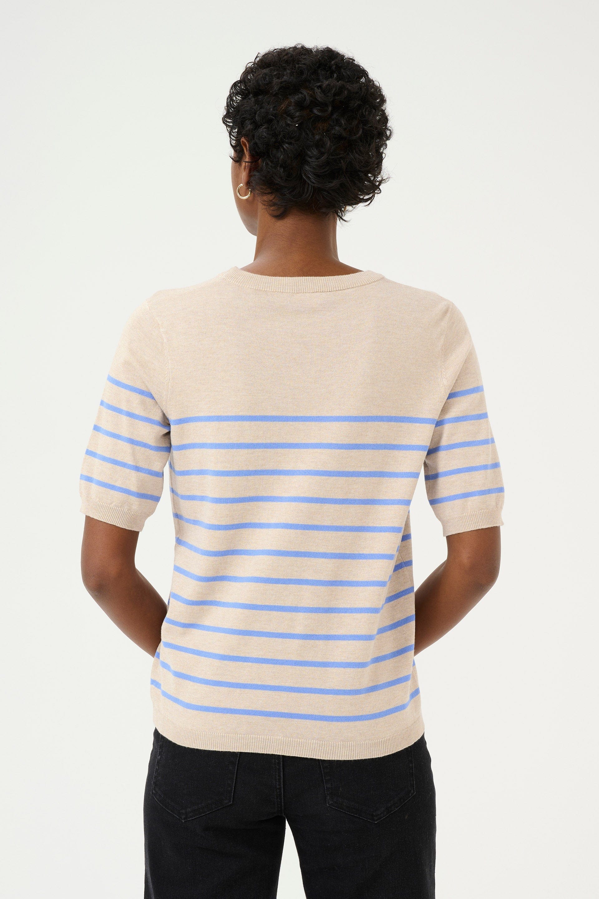 Lizza Striped Short Sleeve Knit Jumper - Feather Gray Melange/Blue - Image 3