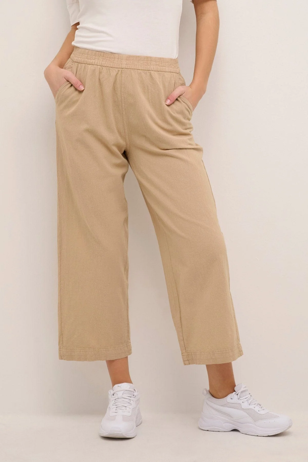 Naya Cotton Elasticated Waist Cropped Trousers - Classic Sand - Image 2