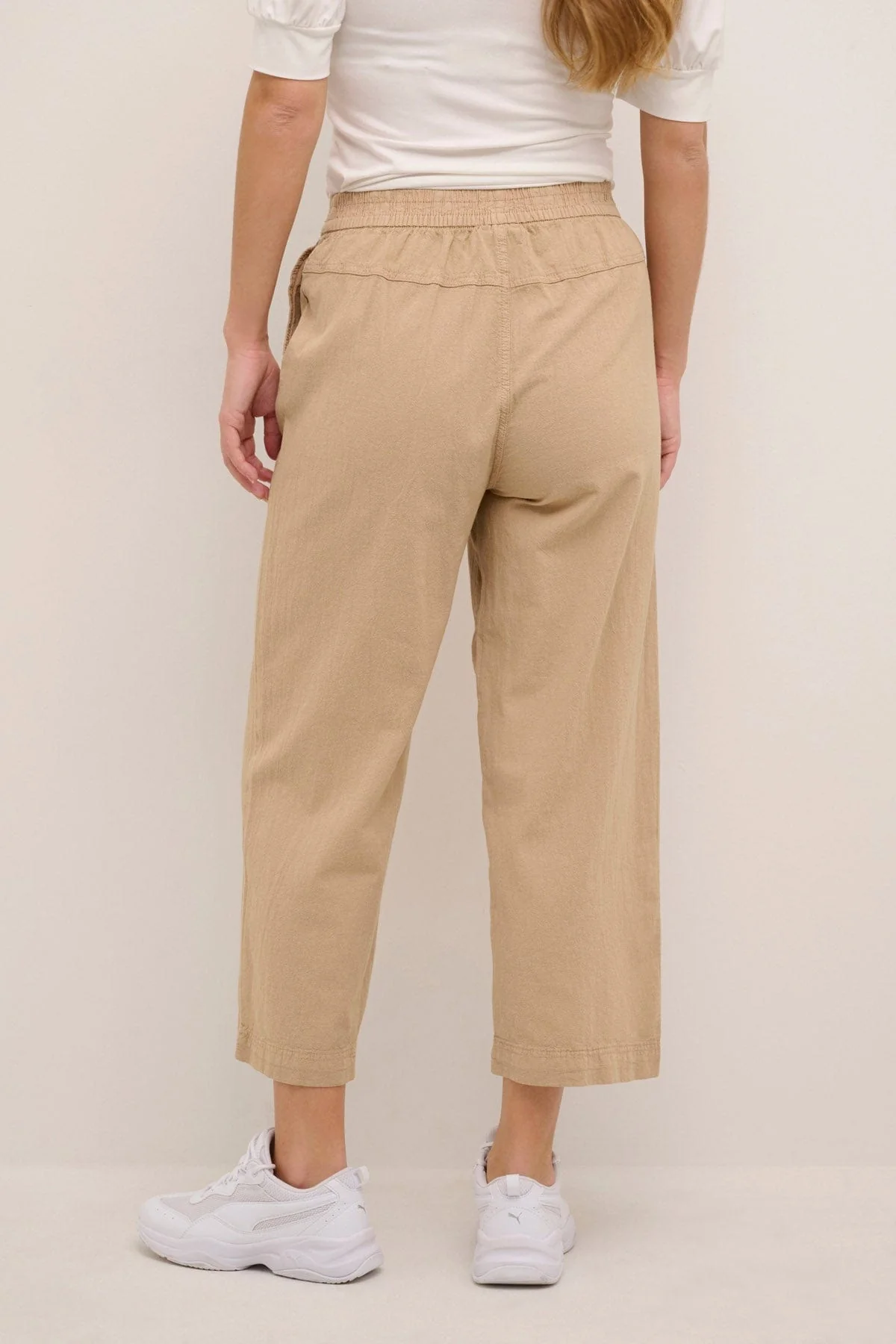 Naya Cotton Elasticated Waist Cropped Trousers - Classic Sand - Image 3
