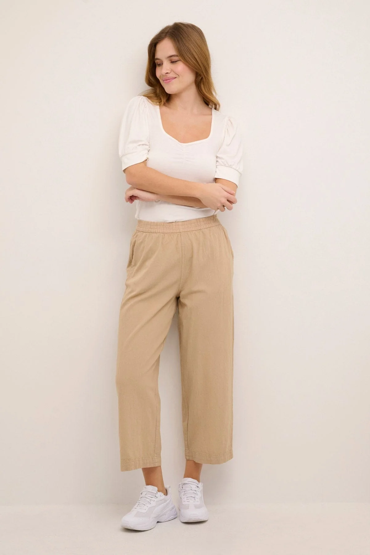 Naya Cotton Elasticated Waist Cropped Trousers - Classic Sand - Image 4