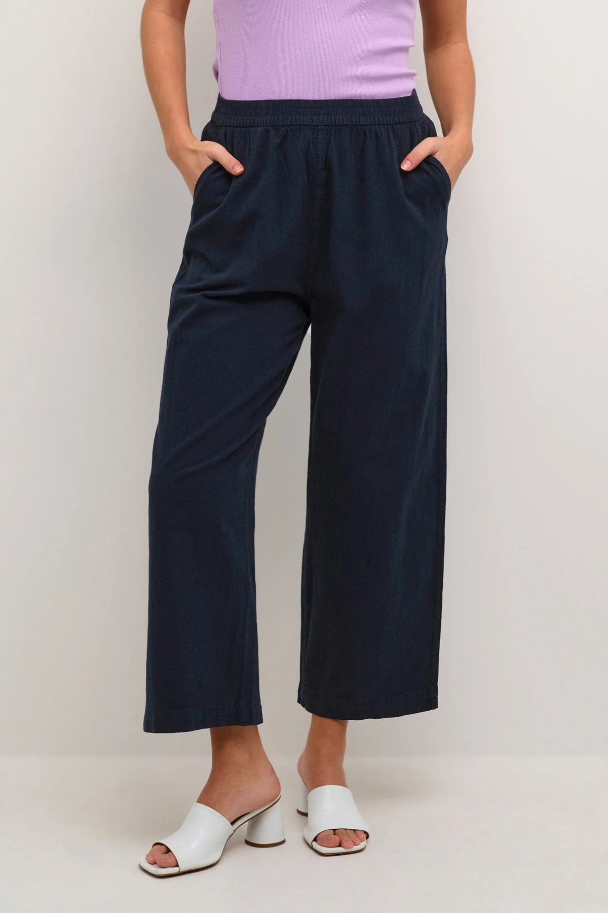 Naya Cotton Elasticated Waist Cropped Trousers - Midnight Marine - Image 4