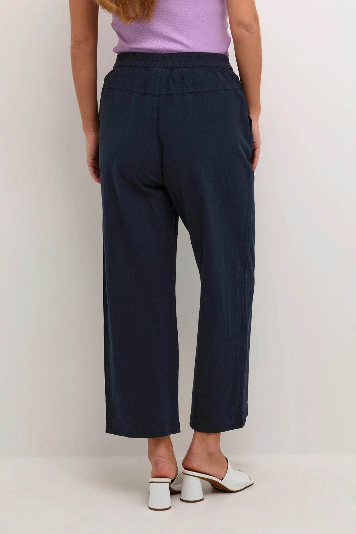 Naya Cotton Elasticated Waist Cropped Trousers - Midnight Marine - Image 5