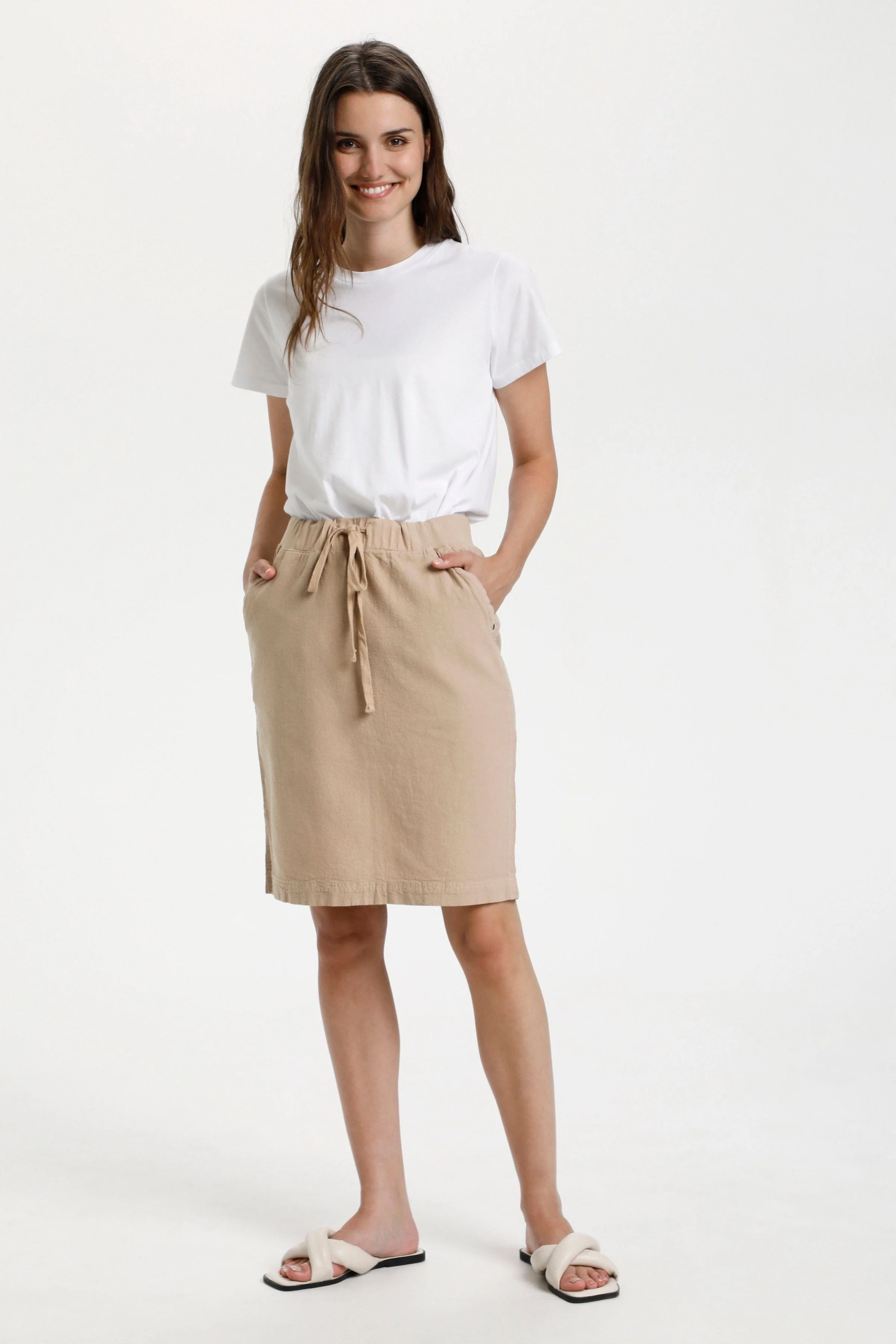 Naya Cotton Elasticated Waist Skirt - Classic Sand - Image 2