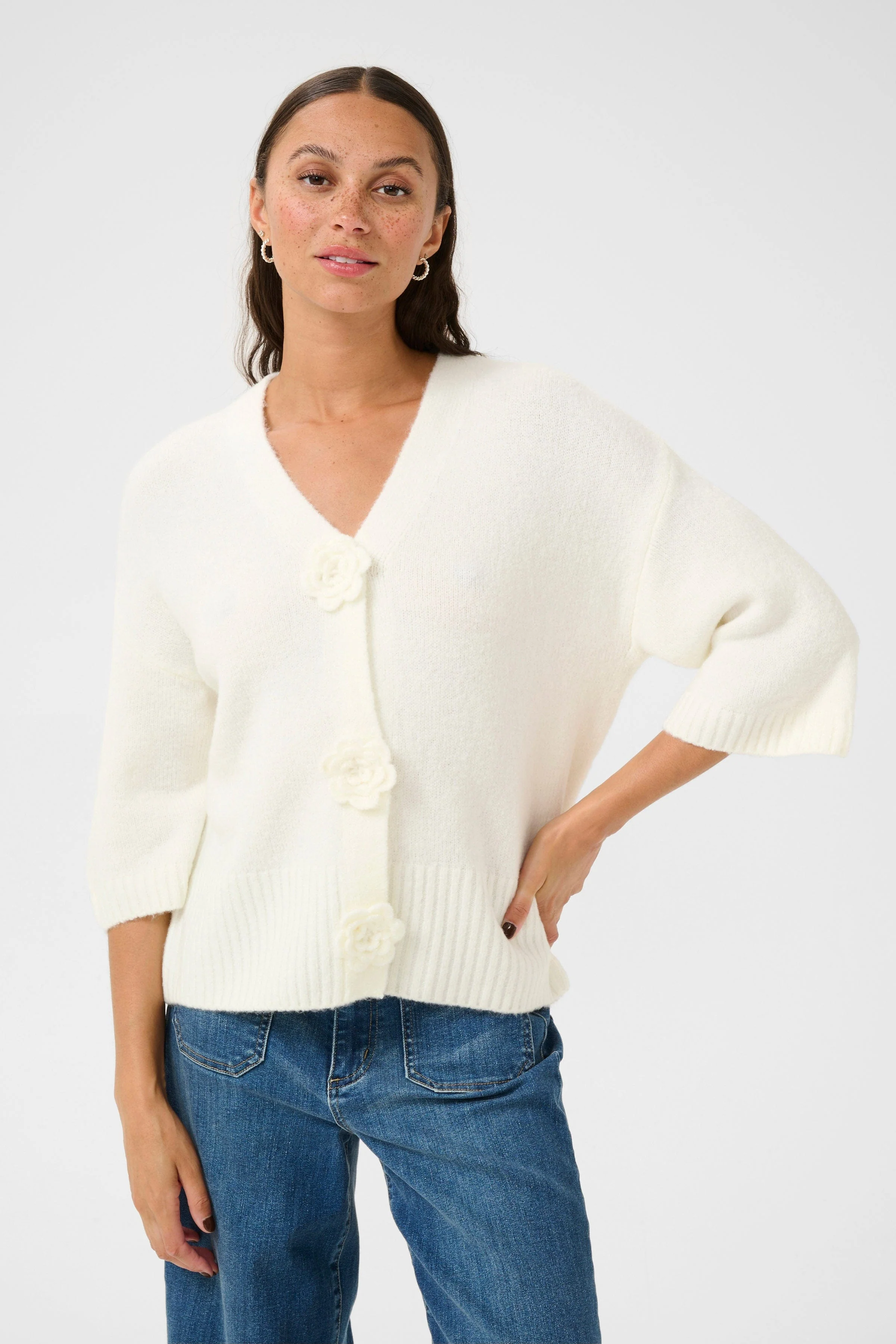 Rosie Flower Embellished Cardigan - Chalk - Image 2