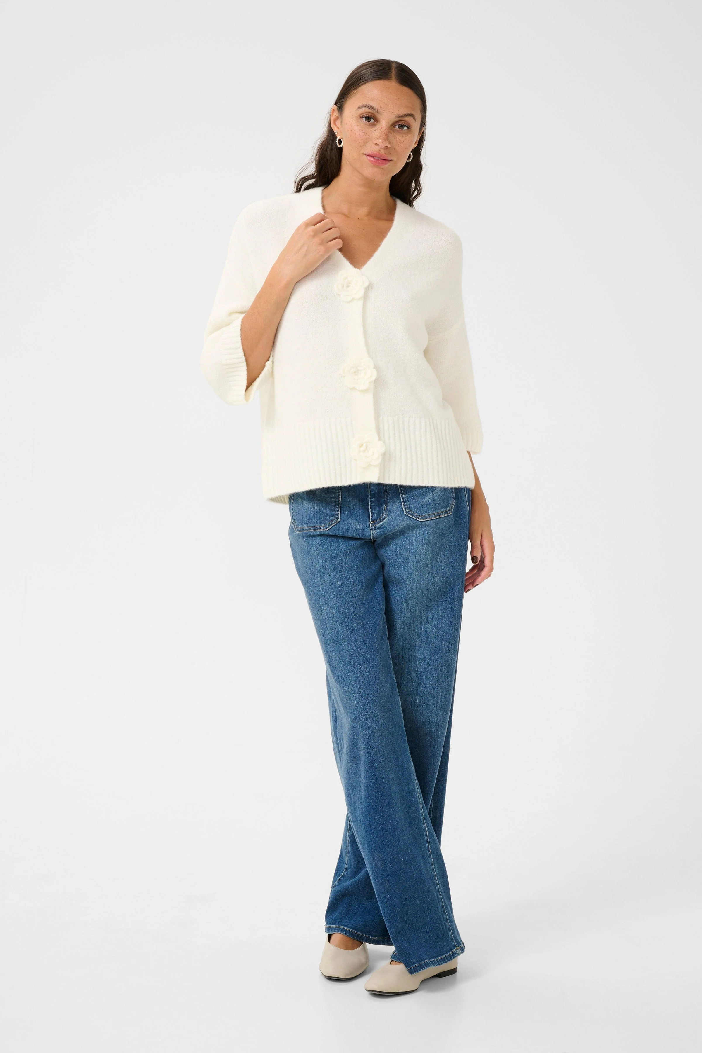 Rosie Flower Embellished Cardigan - Chalk - Image 3
