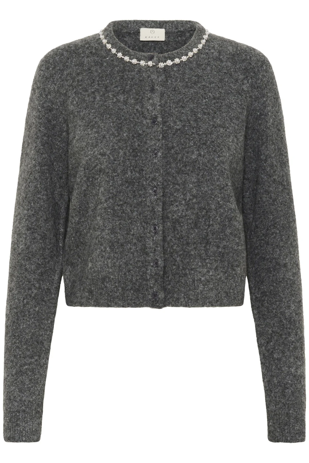 Roxy Jewel Embellished Neck Cardigan - Grey Melange