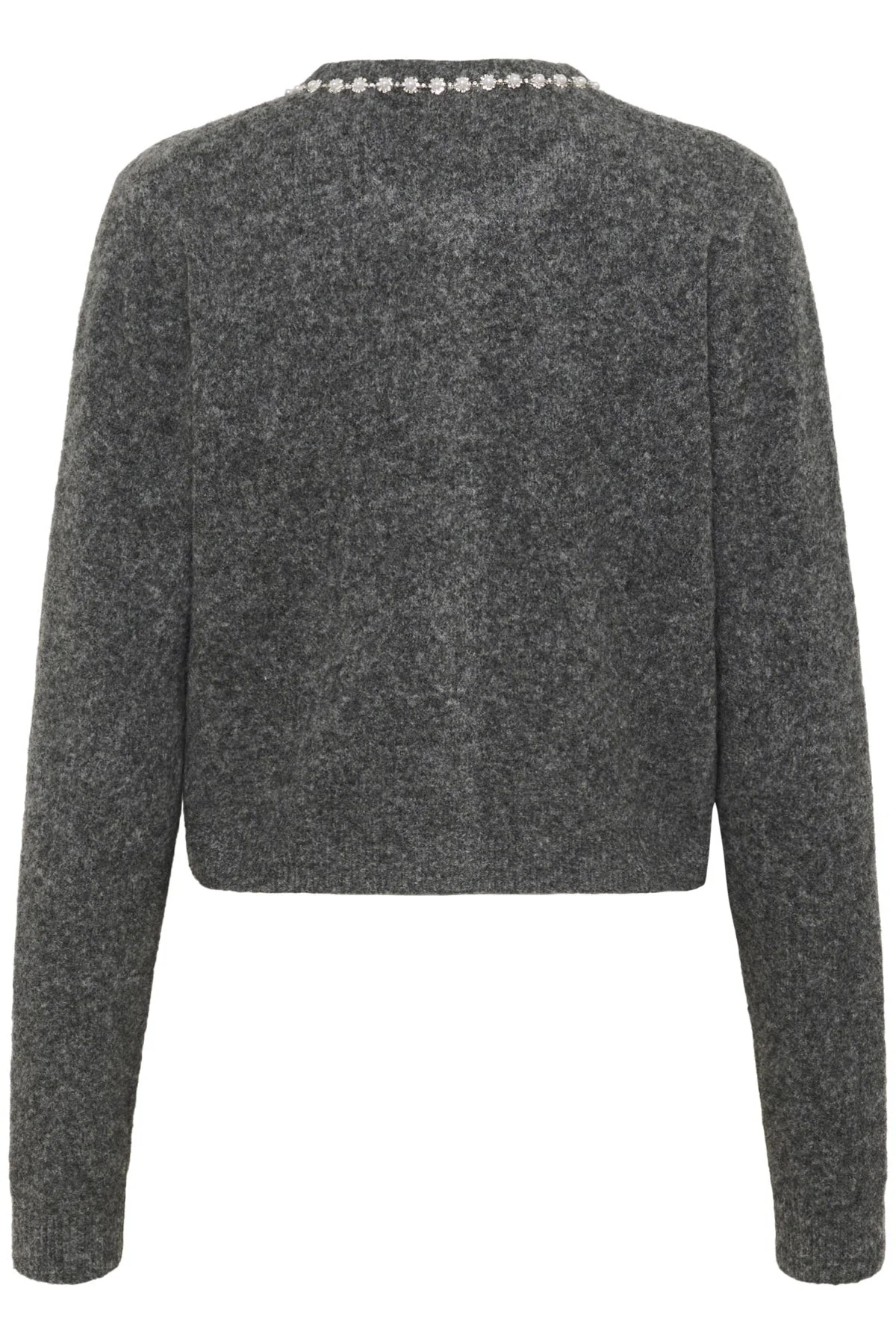 Roxy Jewel Embellished Neck Cardigan - Grey Melange - Image 4