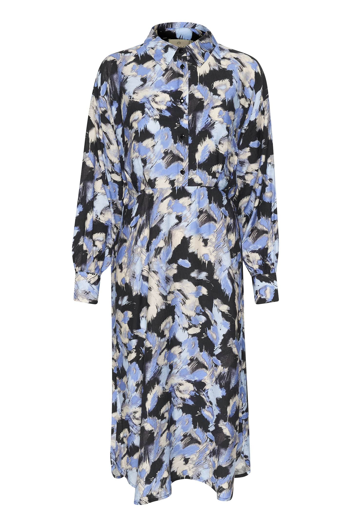 Victoria Shirt Midi Dress - Black/Blue Graphic Strokes