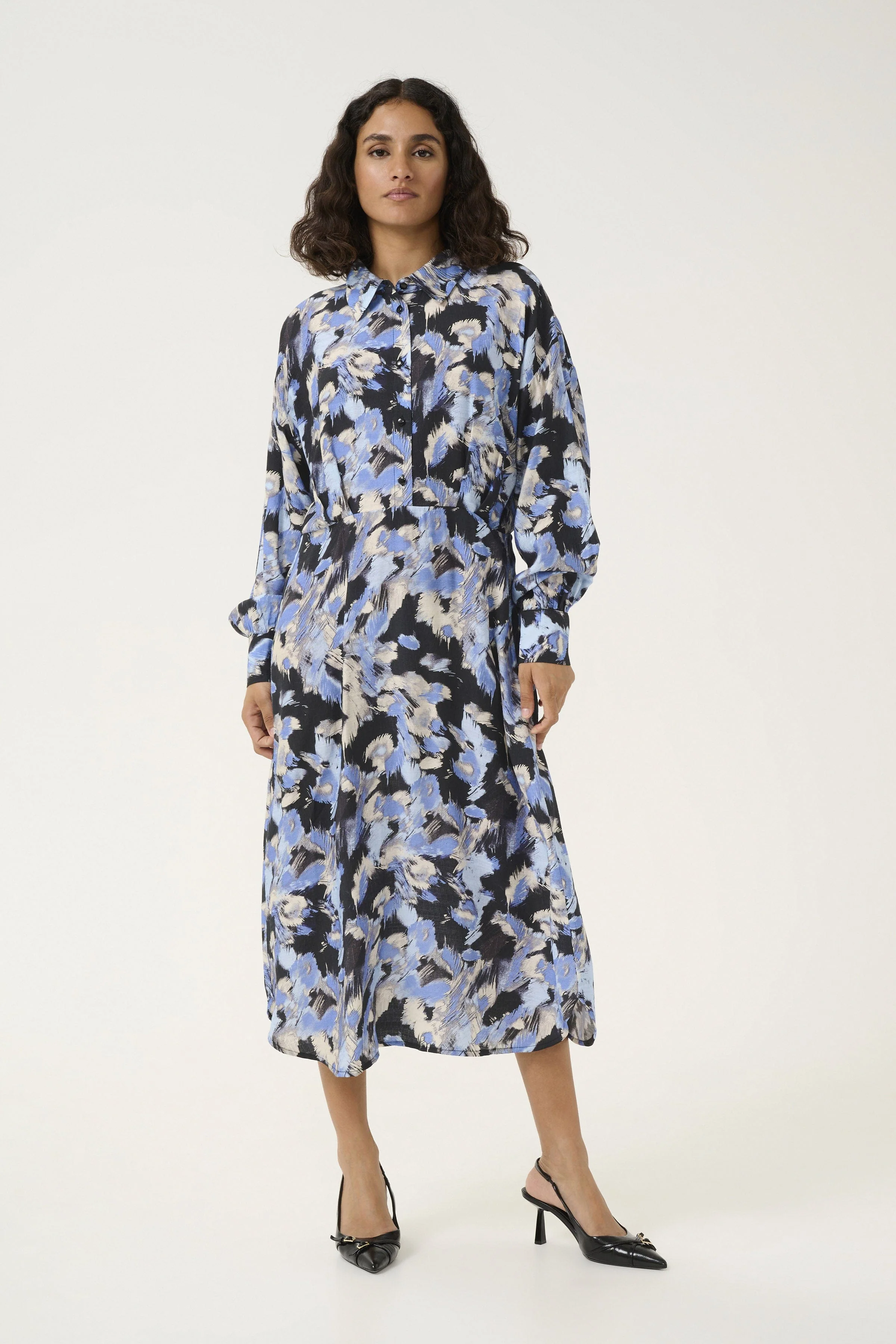 Victoria Shirt Midi Dress - Black/Blue Graphic Strokes - Image 3