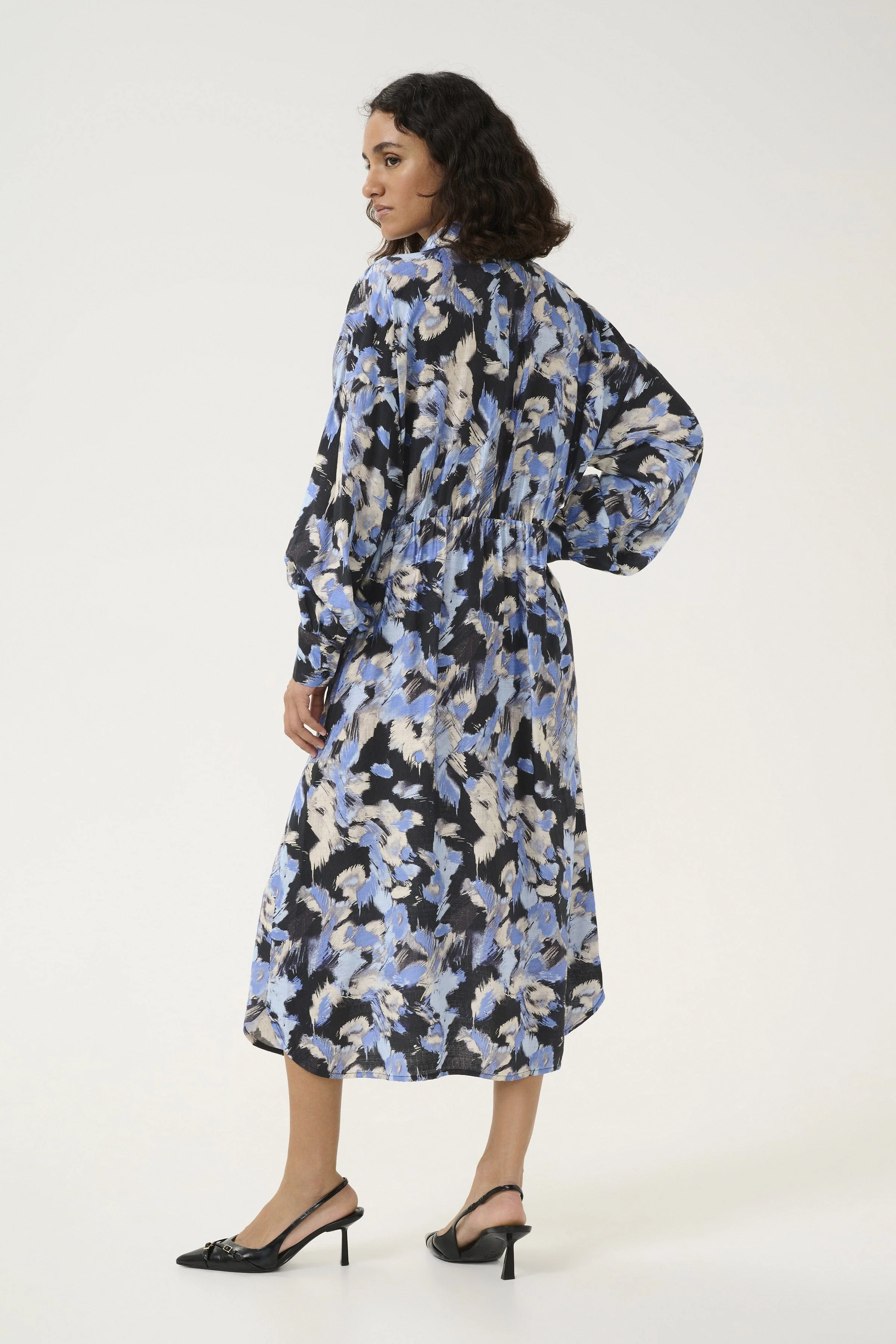 Victoria Shirt Midi Dress - Black/Blue Graphic Strokes - Image 4