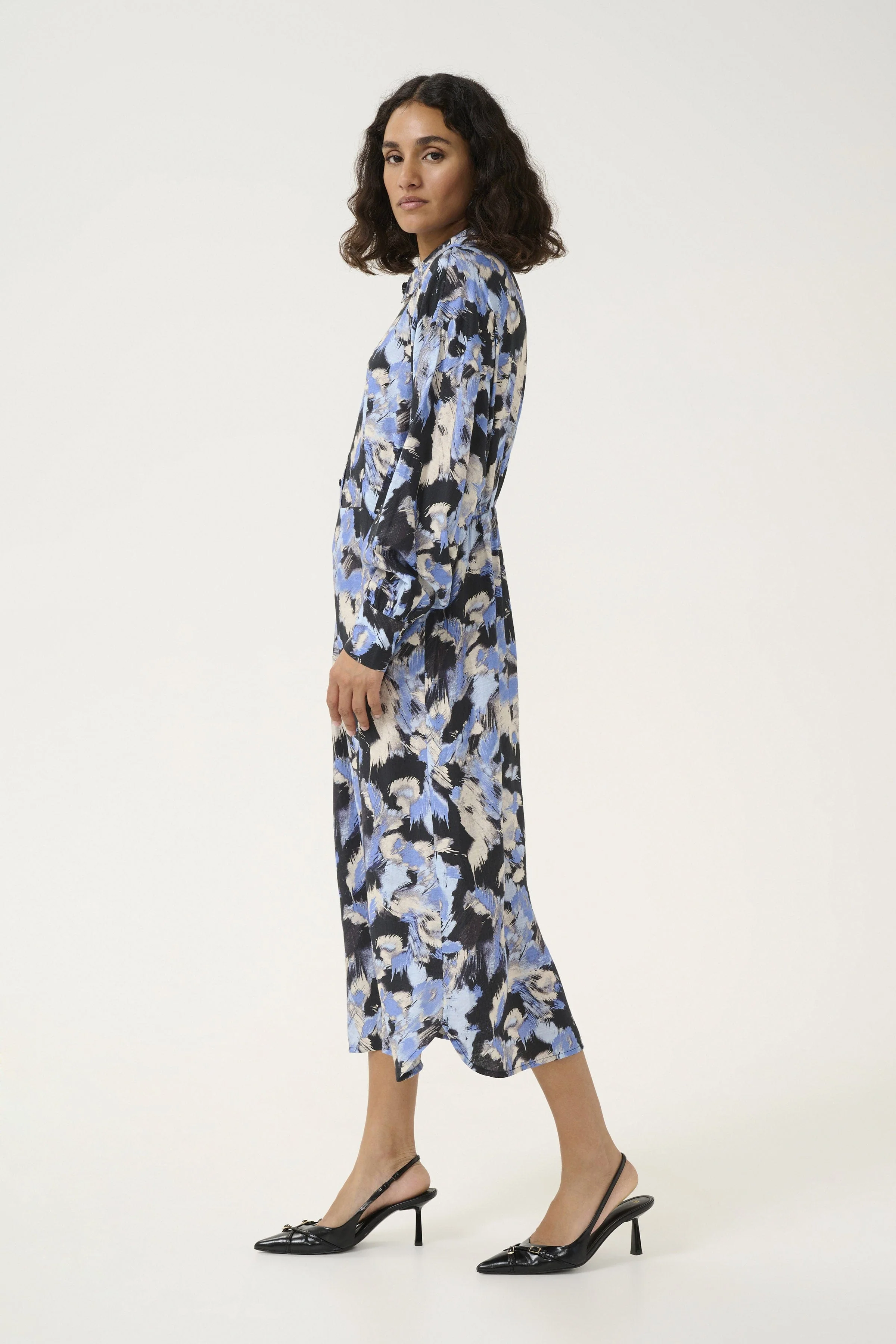Victoria Shirt Midi Dress - Black/Blue Graphic Strokes - Image 5