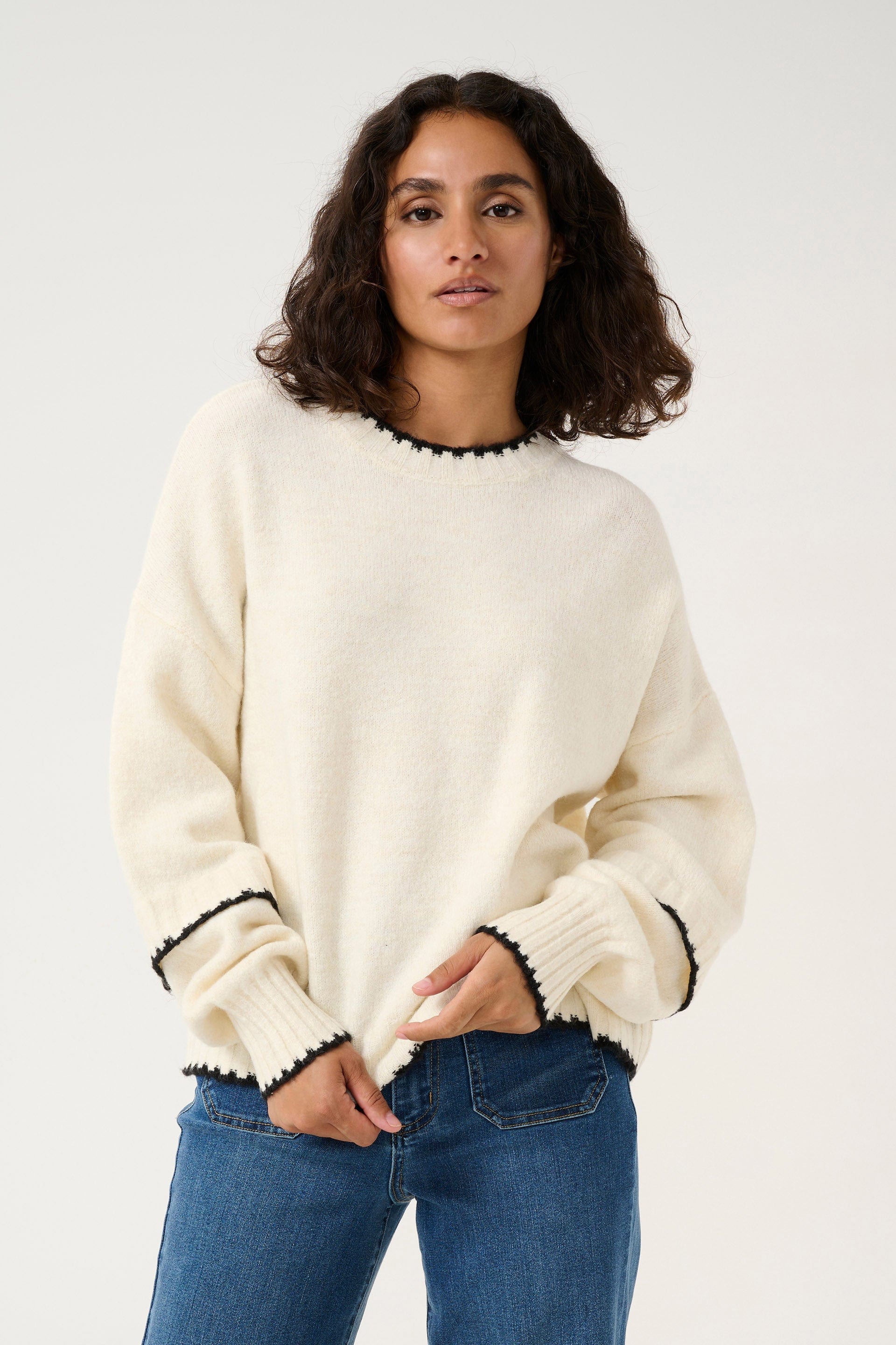 Villi Contrast Knit Jumper - Chalk Melange - Image 2