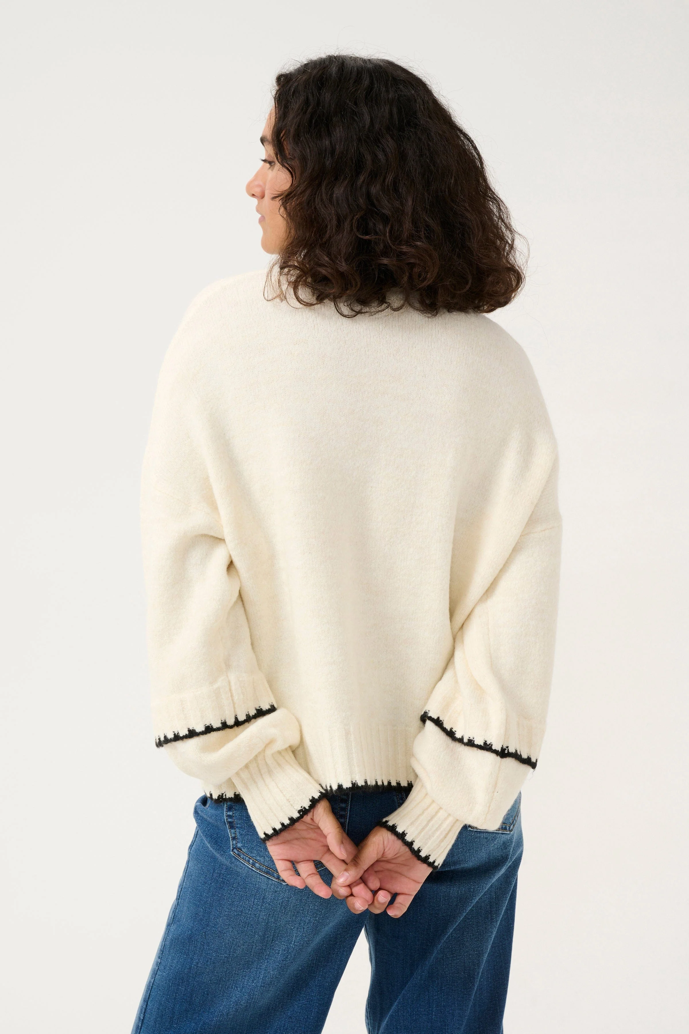 Villi Contrast Knit Jumper - Chalk Melange - Image 3