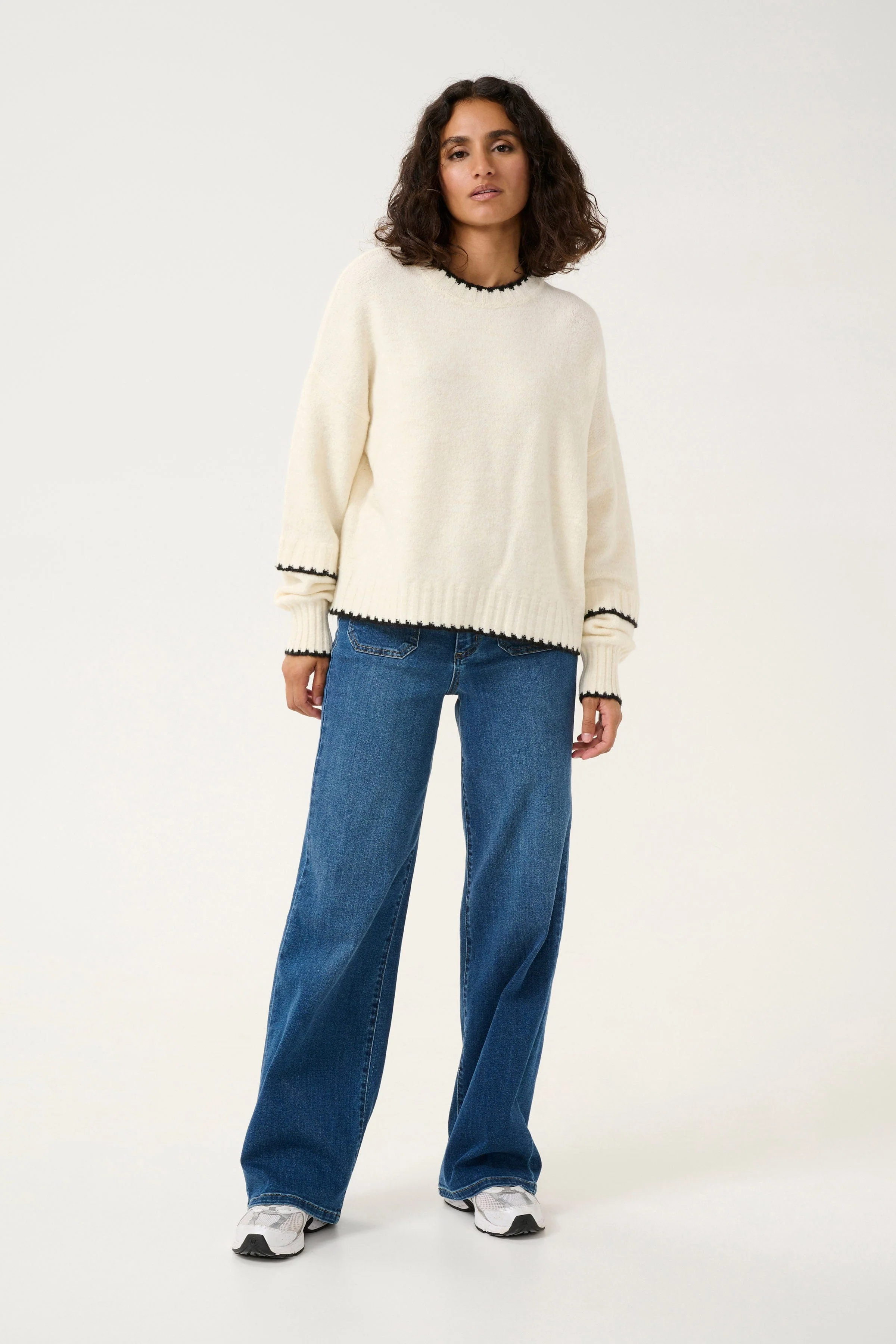 Villi Contrast Knit Jumper - Chalk Melange - Image 5