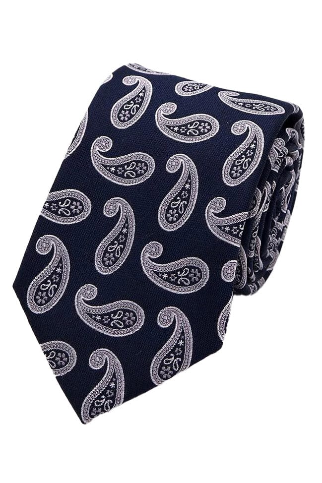 Paisley Silk Tie - Navy/White