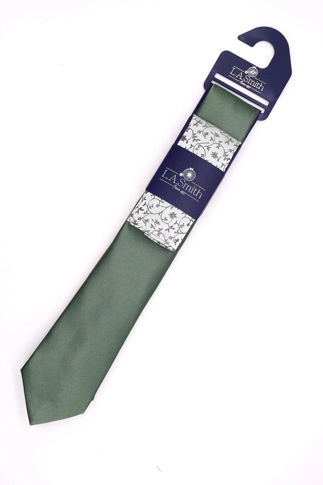 Plain Tie and Floral Pocket Square Set - Sage