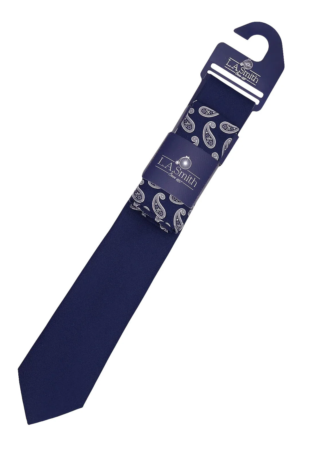 Plain Tie and Paisley Pocket Square Set - Navy