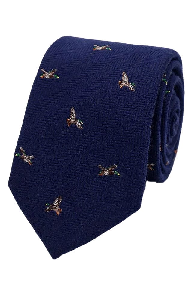 Silk Wool Melange Herringbone Mallard Tie - Navy