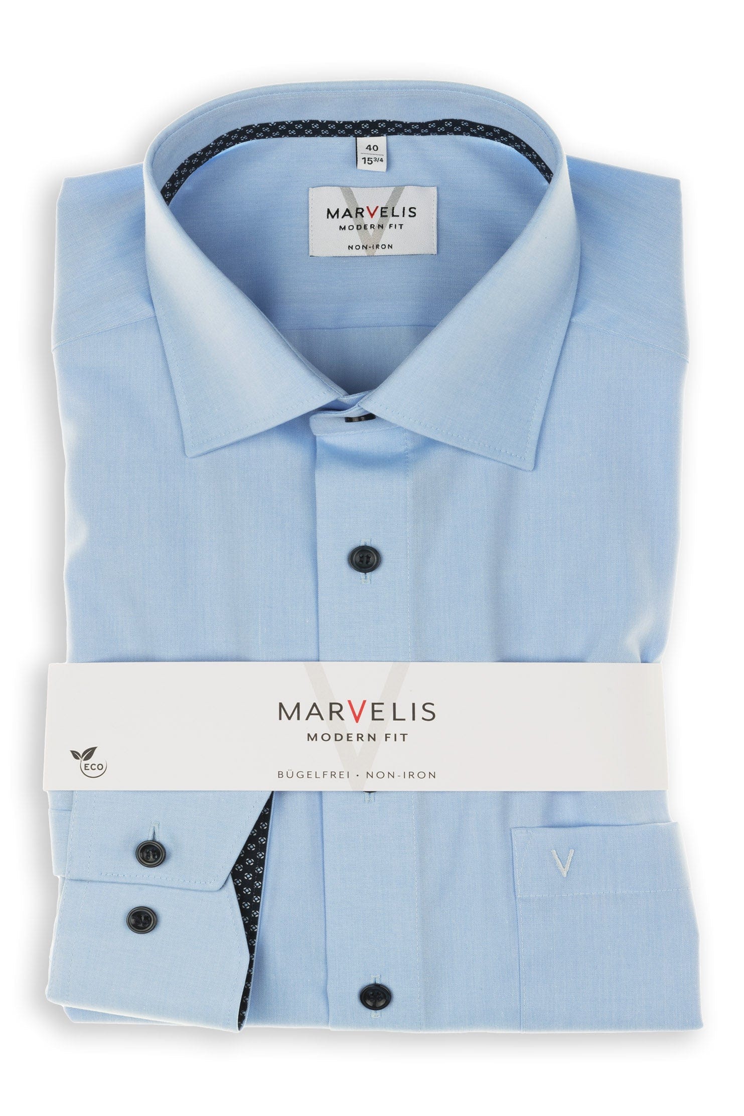 Modern Fit Plain Shirt with Printed Trim - Blue
