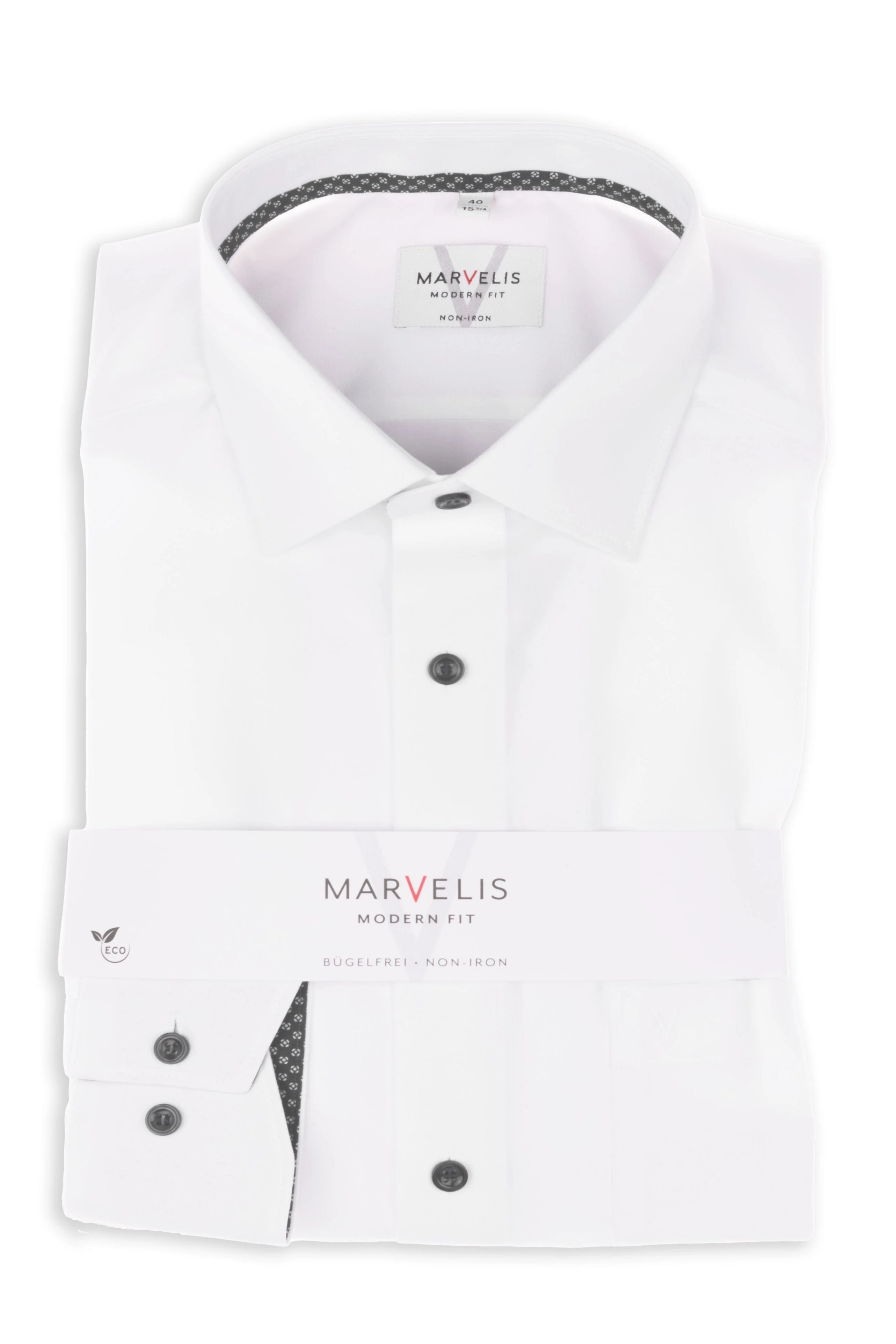 Modern Fit Plain Shirt with Printed Trim - White