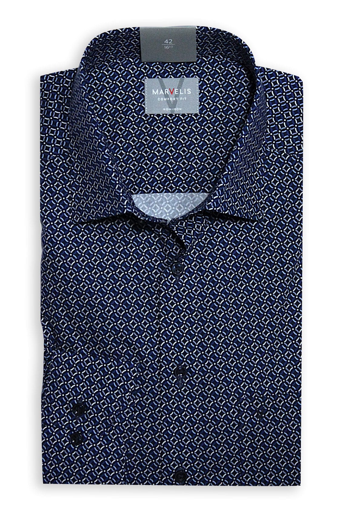 Non-Iron Comfort Fit Circular Print Shirt - Navy/White