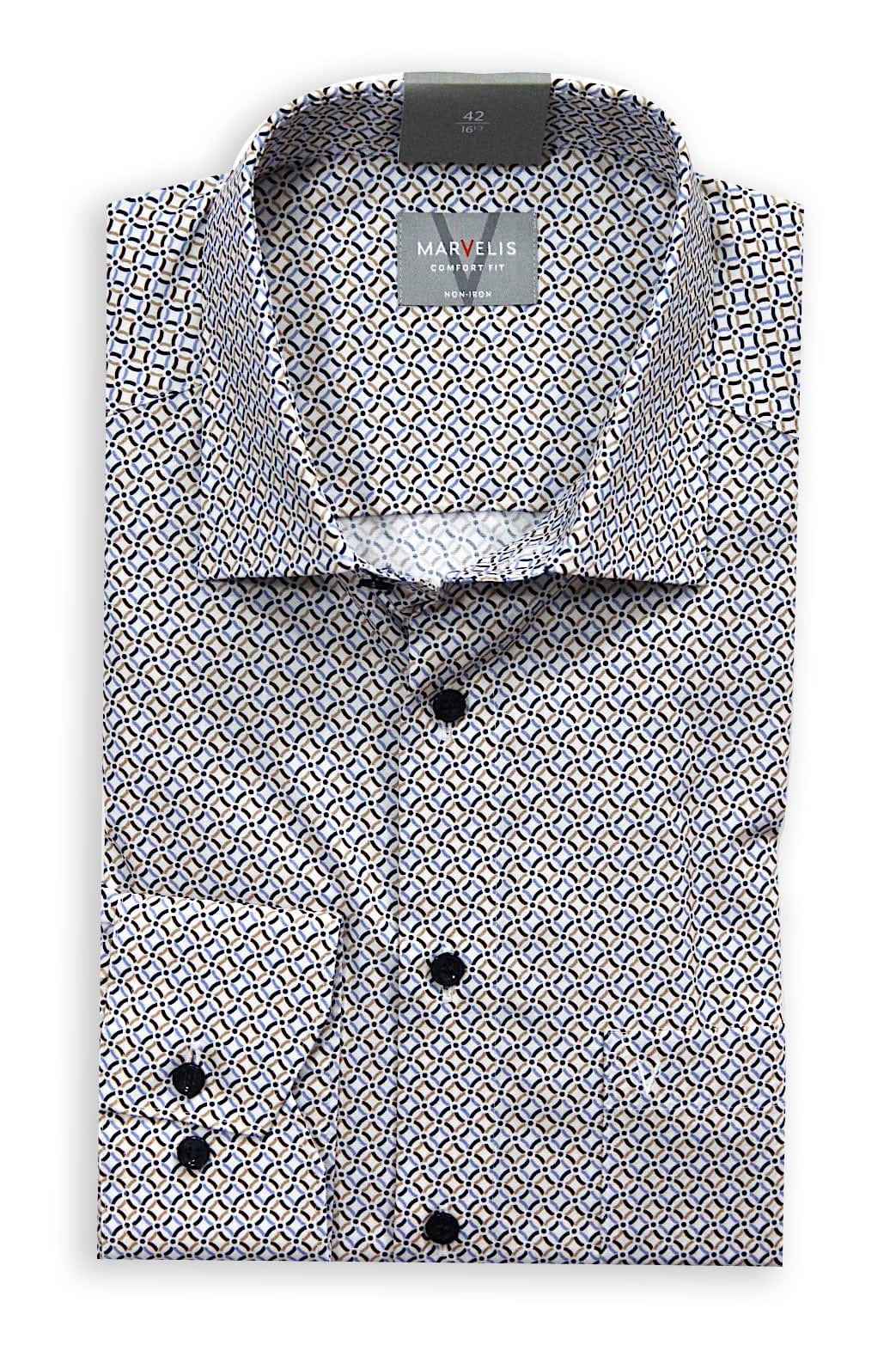 Non-Iron Comfort Fit Tile Print - Blue/Brown