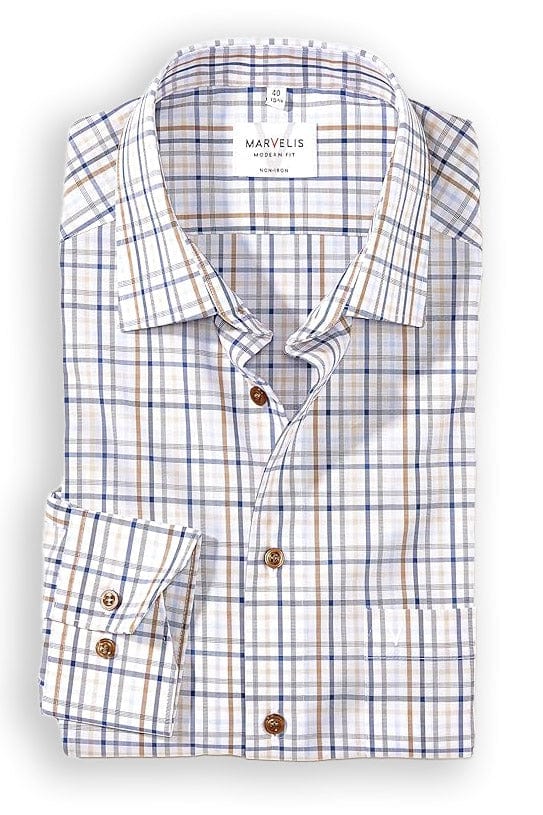 Non-Iron Modern Fit Check Shirt - Blue/Brown