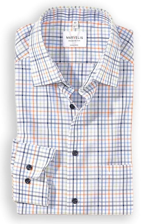 Non-Iron Modern Fit Check Shirt - Blue/Orange