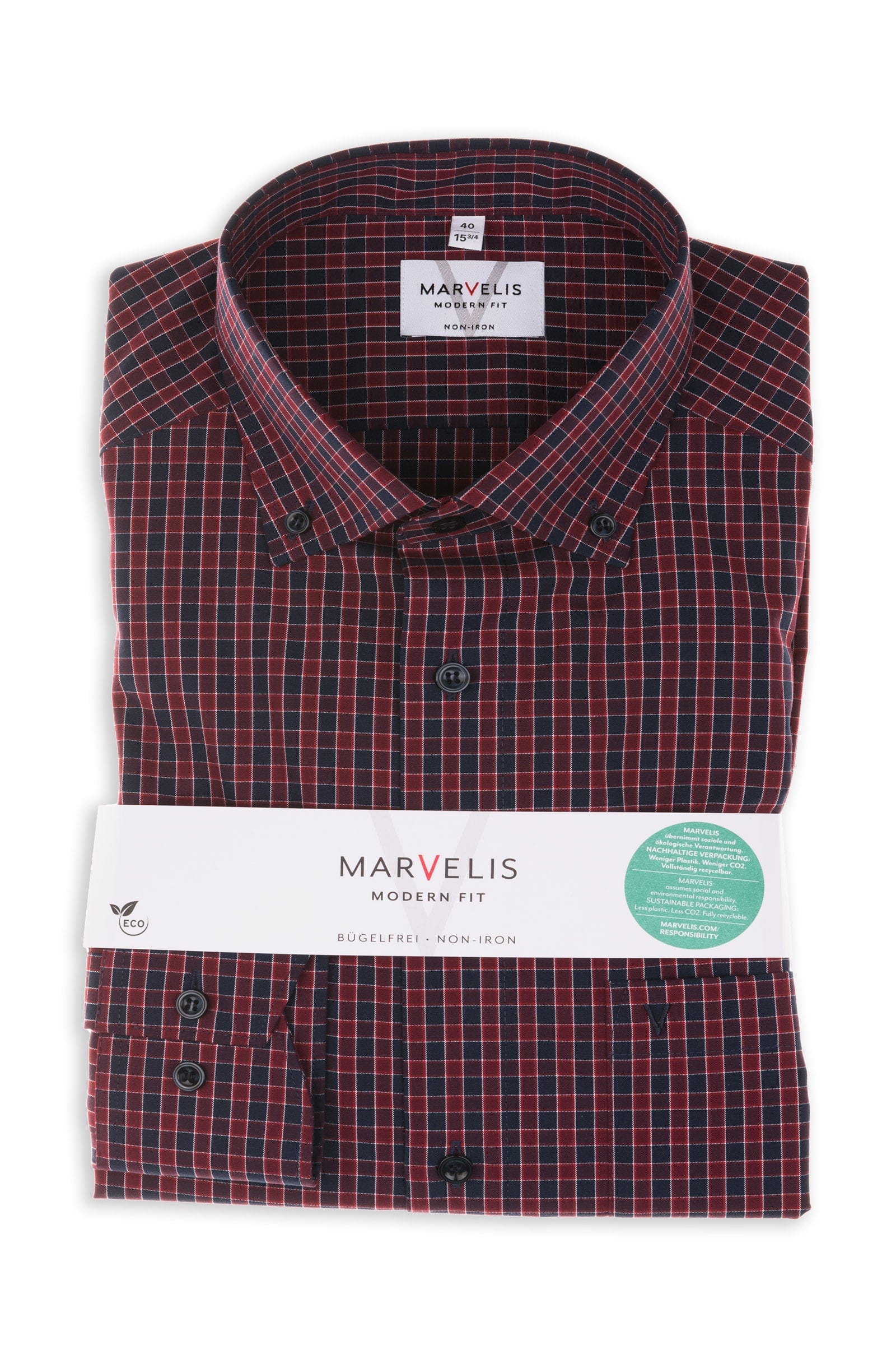 Non-Iron Modern Fit Check Shirt - Red/Blue