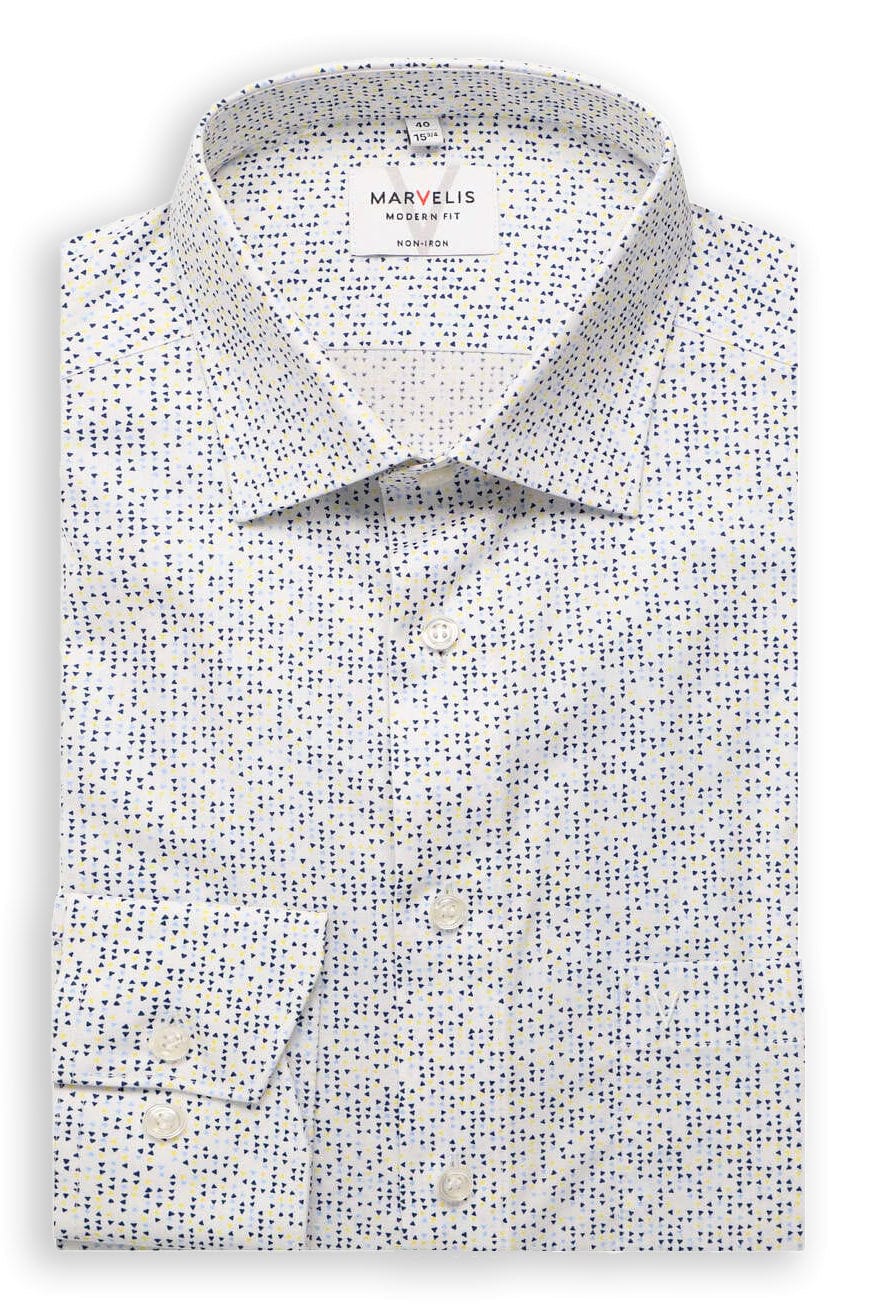 Non-Iron Modern Fit Mini Triangle Print Shirt - White/Blue