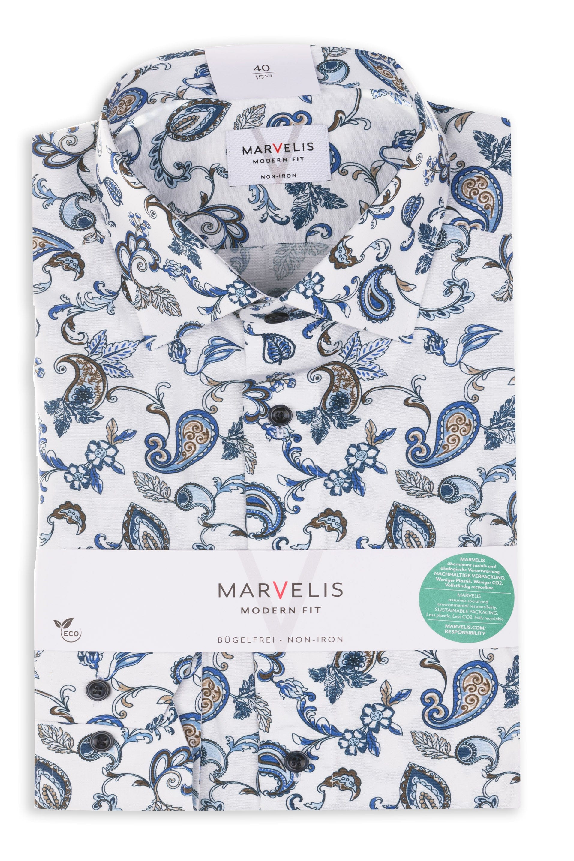 Non-Iron Modern Fit Paisley Print Shirt - White/Blue