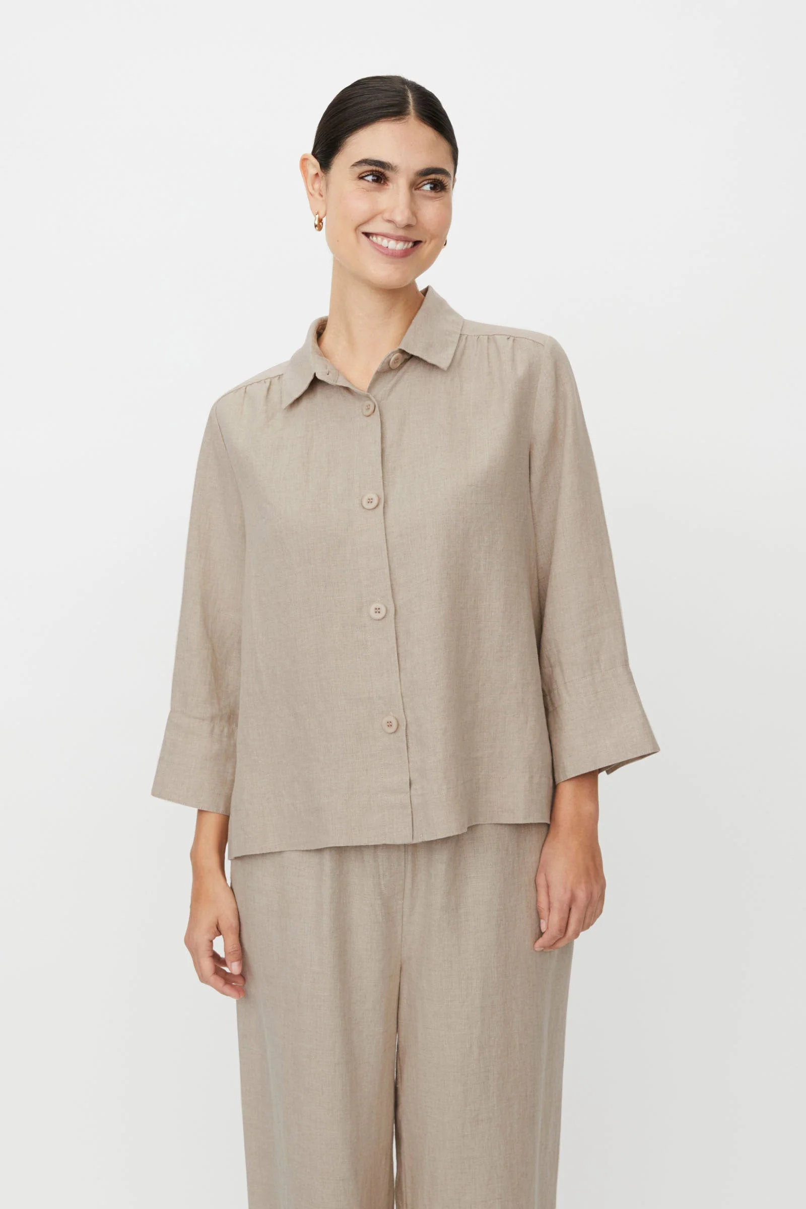 Idakai Linen 3/4 Sleeve Shirt - Natural - Image 2
