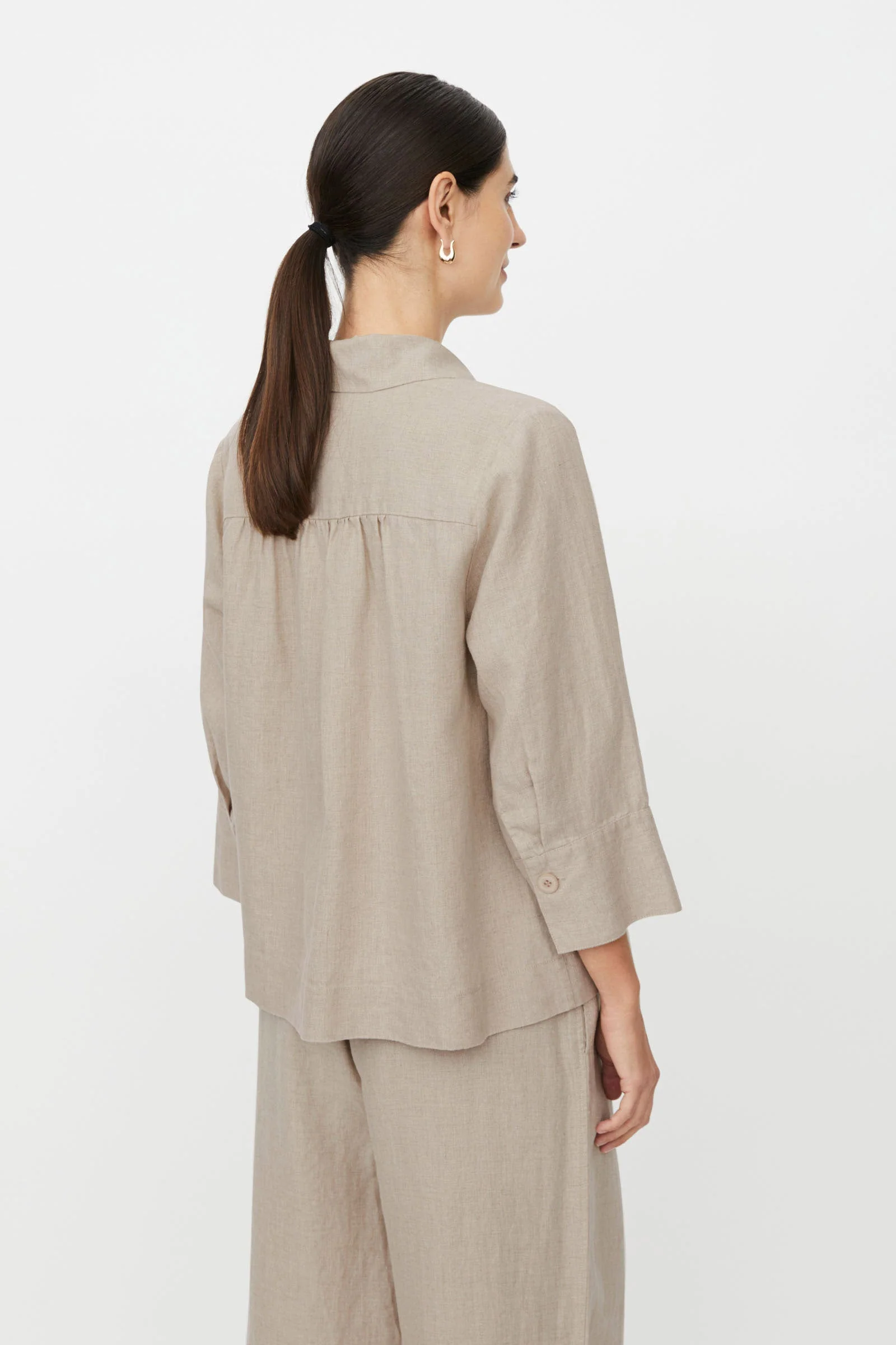 Idakai Linen 3/4 Sleeve Shirt - Natural - Image 3