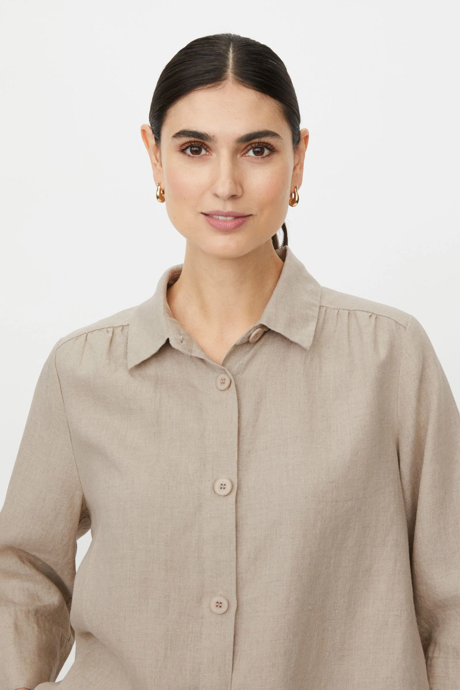 Idakai Linen 3/4 Sleeve Shirt - Natural - Image 4