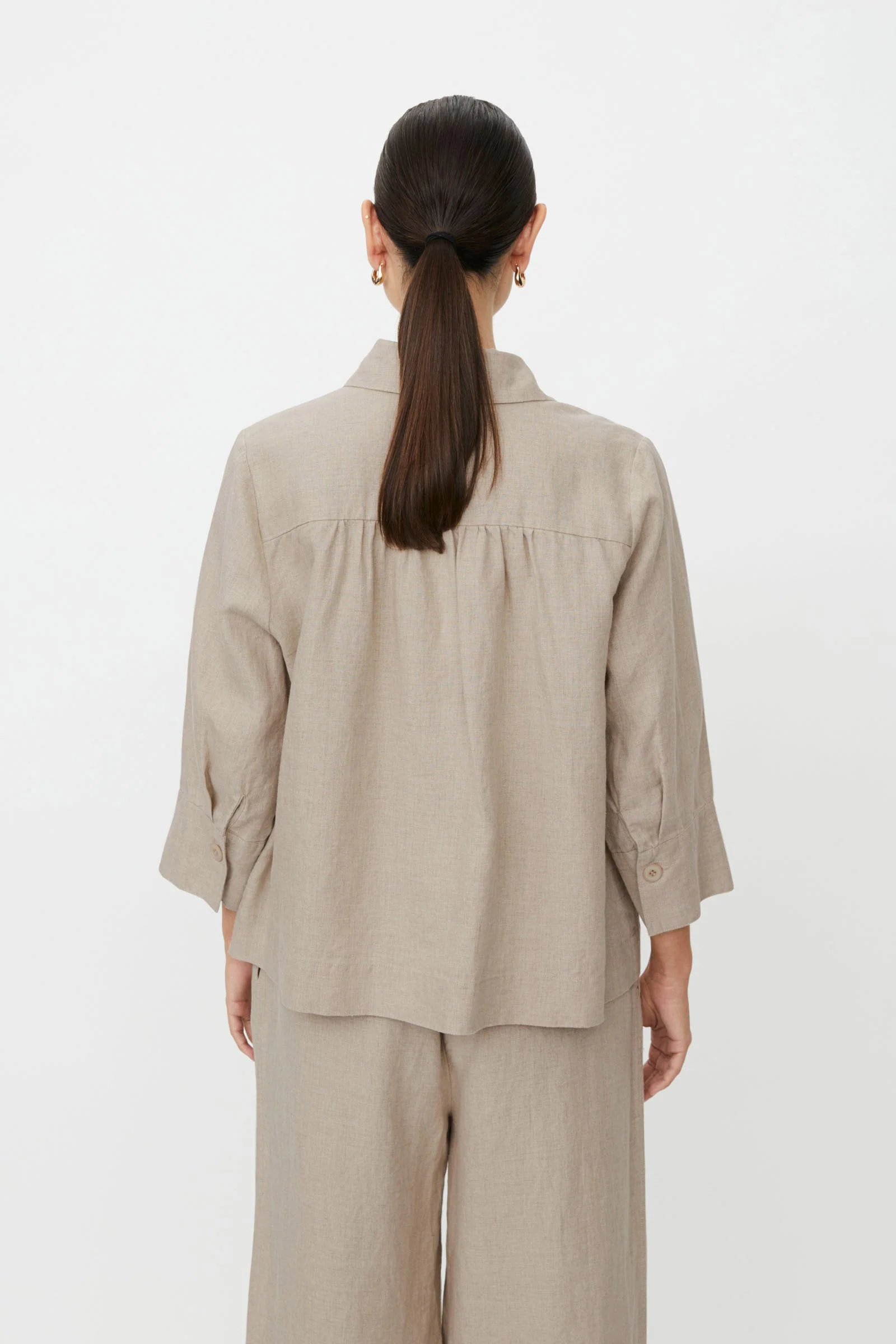 Idakai Linen 3/4 Sleeve Shirt - Natural - Image 6