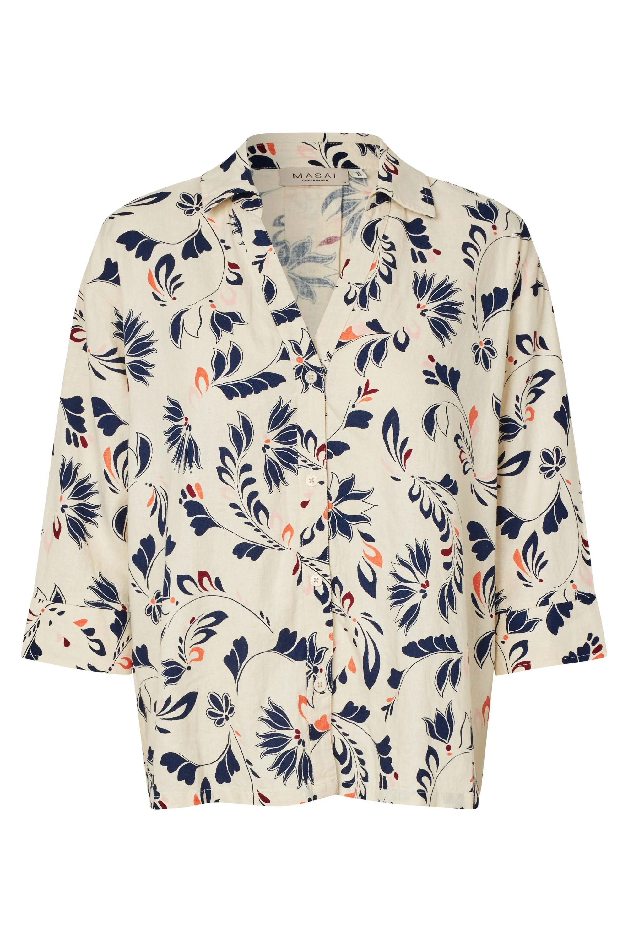 Indorias Floral Linen Blend Shirt - Medieval Blue