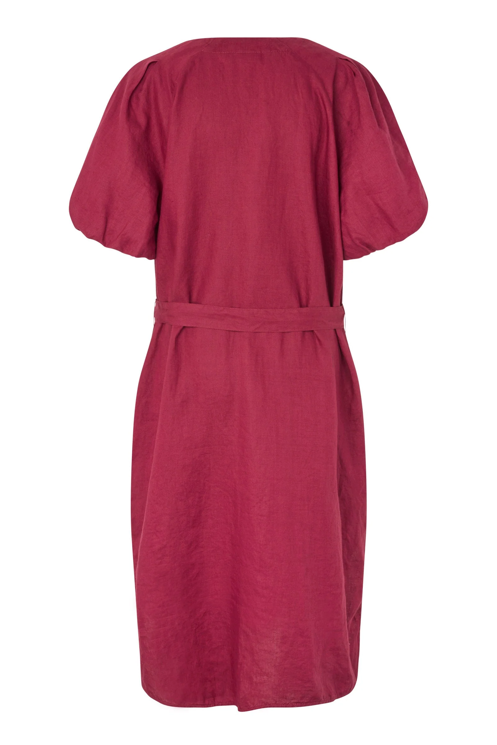 Nalirae Tie Waist Linen Dress - Beet Red - Image 2