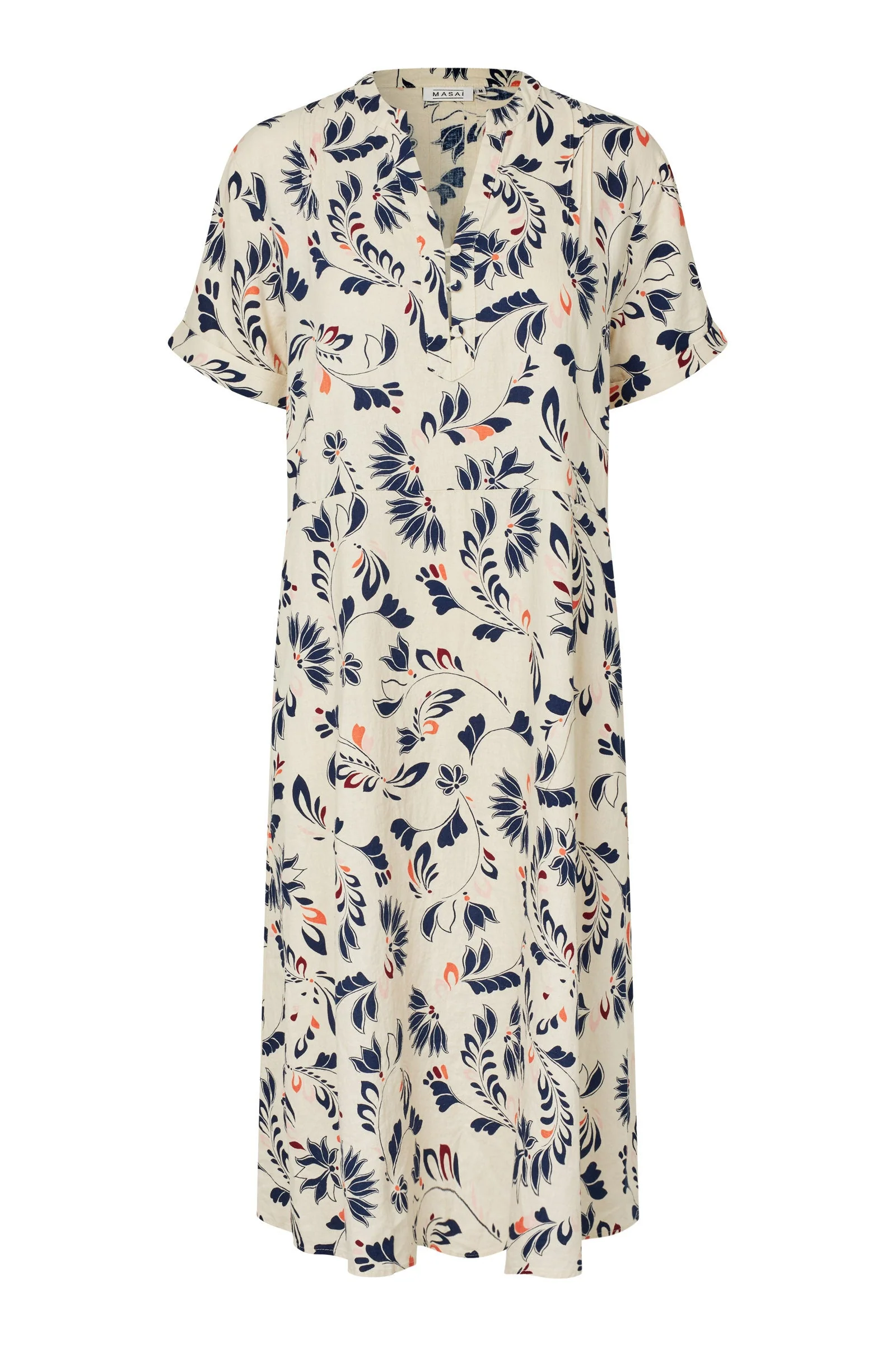 Nirevia Floral Linen Blend Midi Dress - Medieval Blue