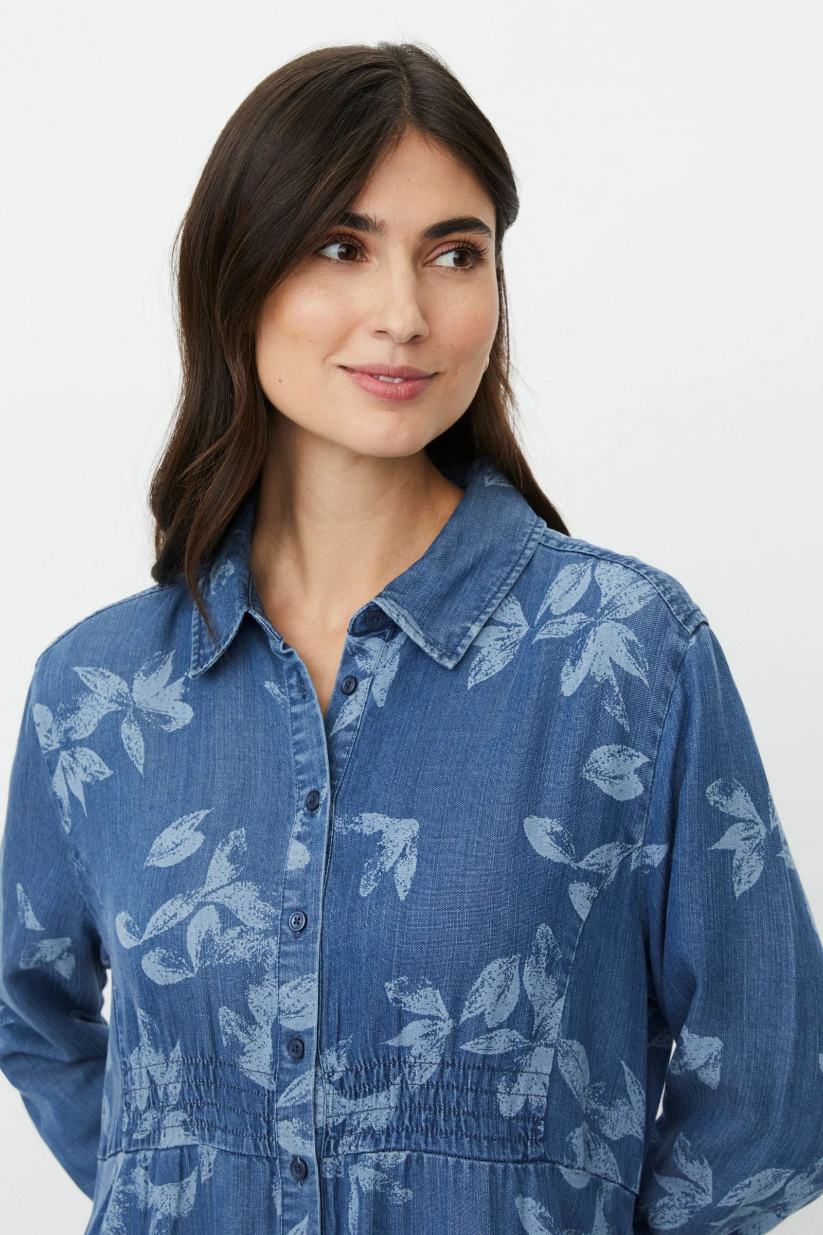 Norvinu Printed Denim Shirt Dress - Blue Denim - Image 13
