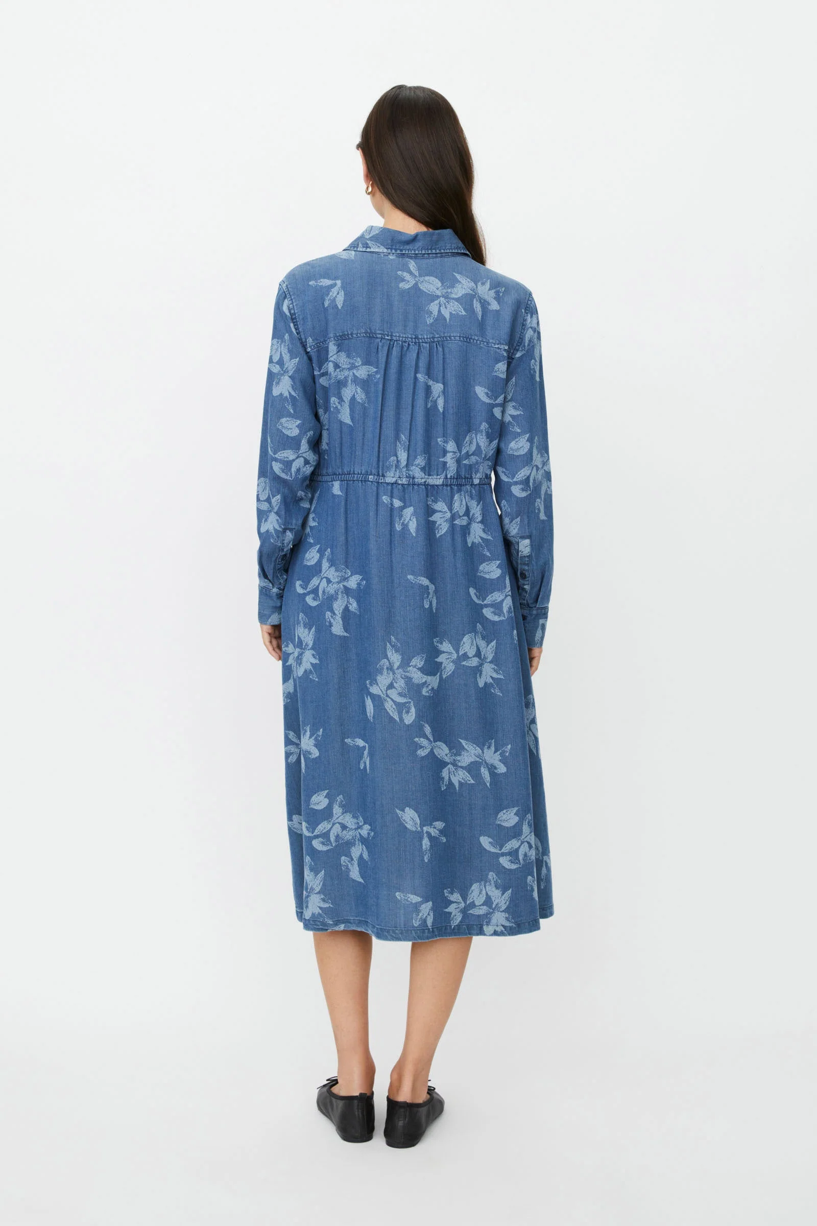 Norvinu Printed Denim Shirt Dress - Blue Denim - Image 3