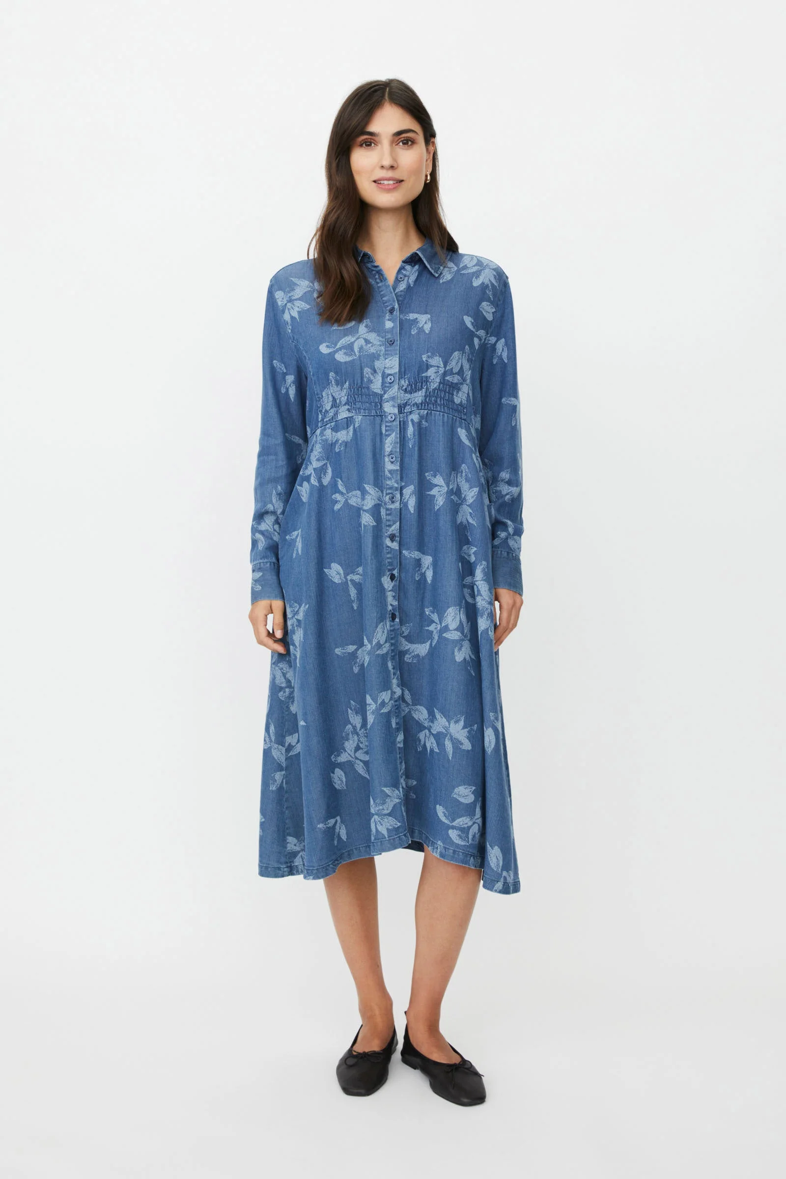 Norvinu Printed Denim Shirt Dress - Blue Denim - Image 9