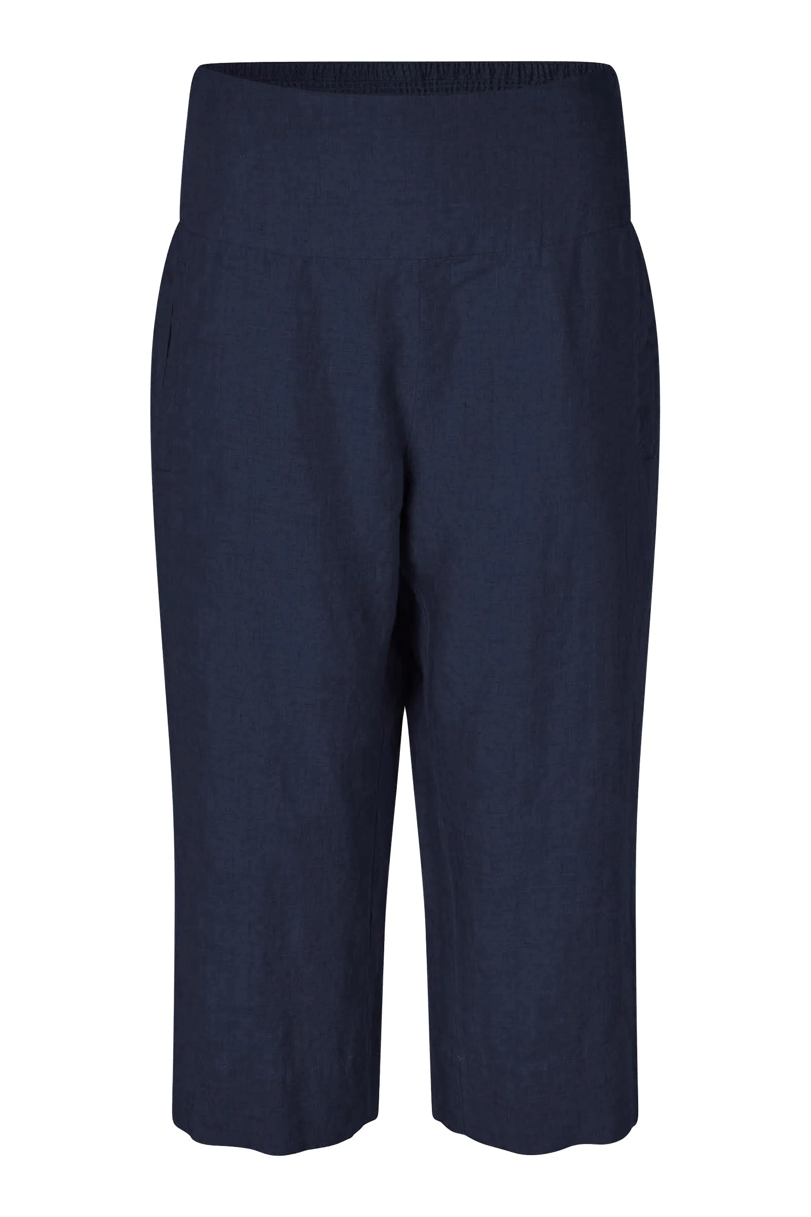 Pallas Elasticated Waist Cropped Linen Trousers - Navy
