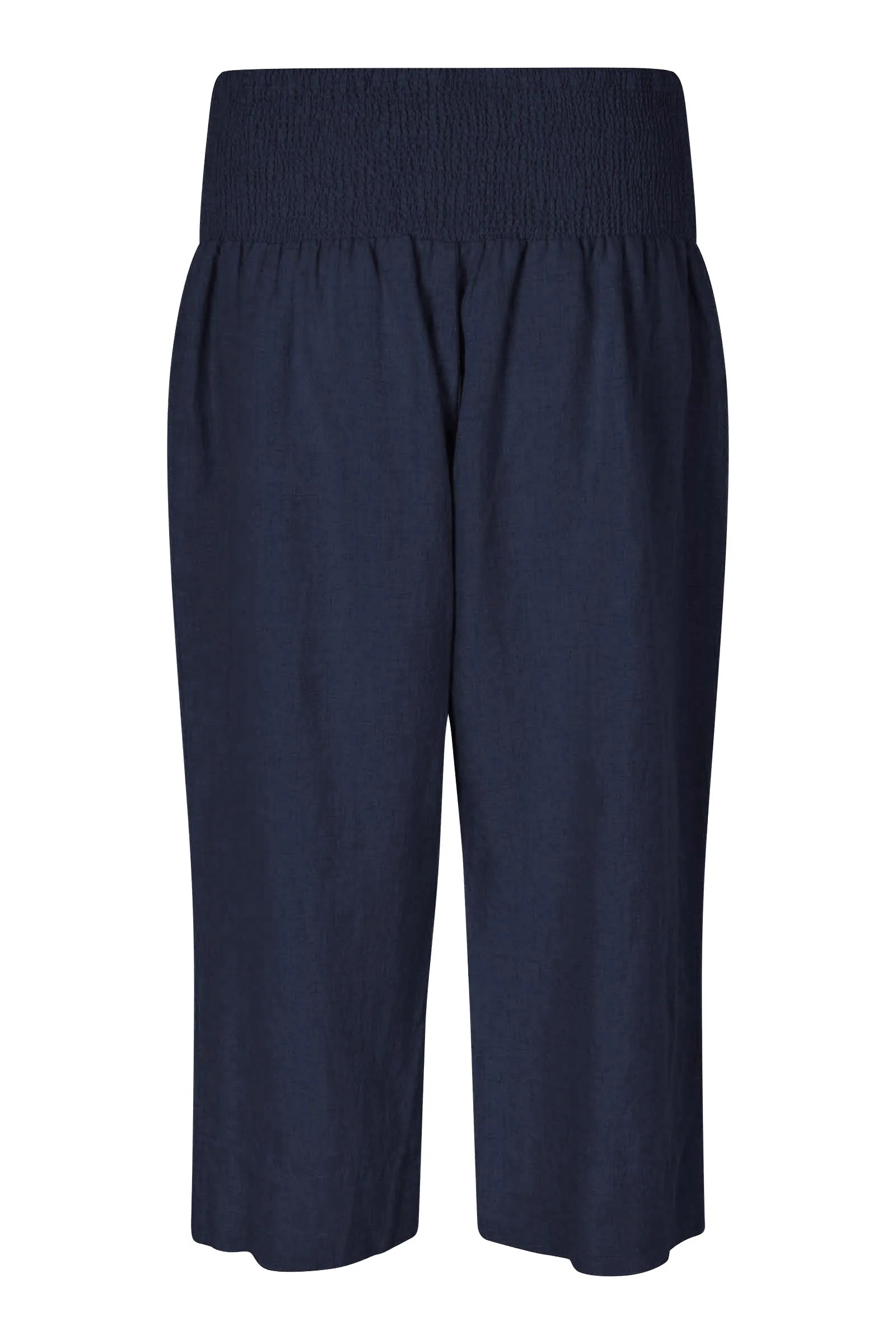 Pallas Elasticated Waist Cropped Linen Trousers - Navy - Image 2
