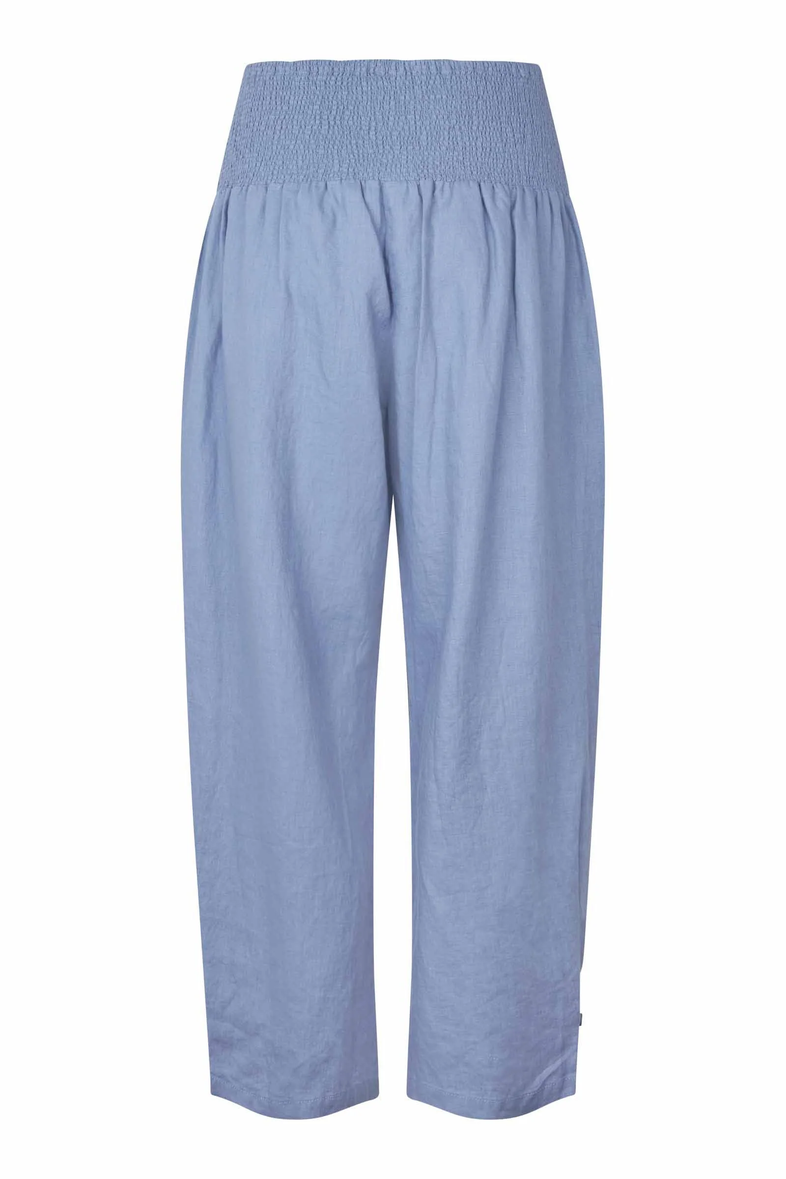 Penna Linen Elastic Waist Cropped Trousers - Stonewash - Image 7
