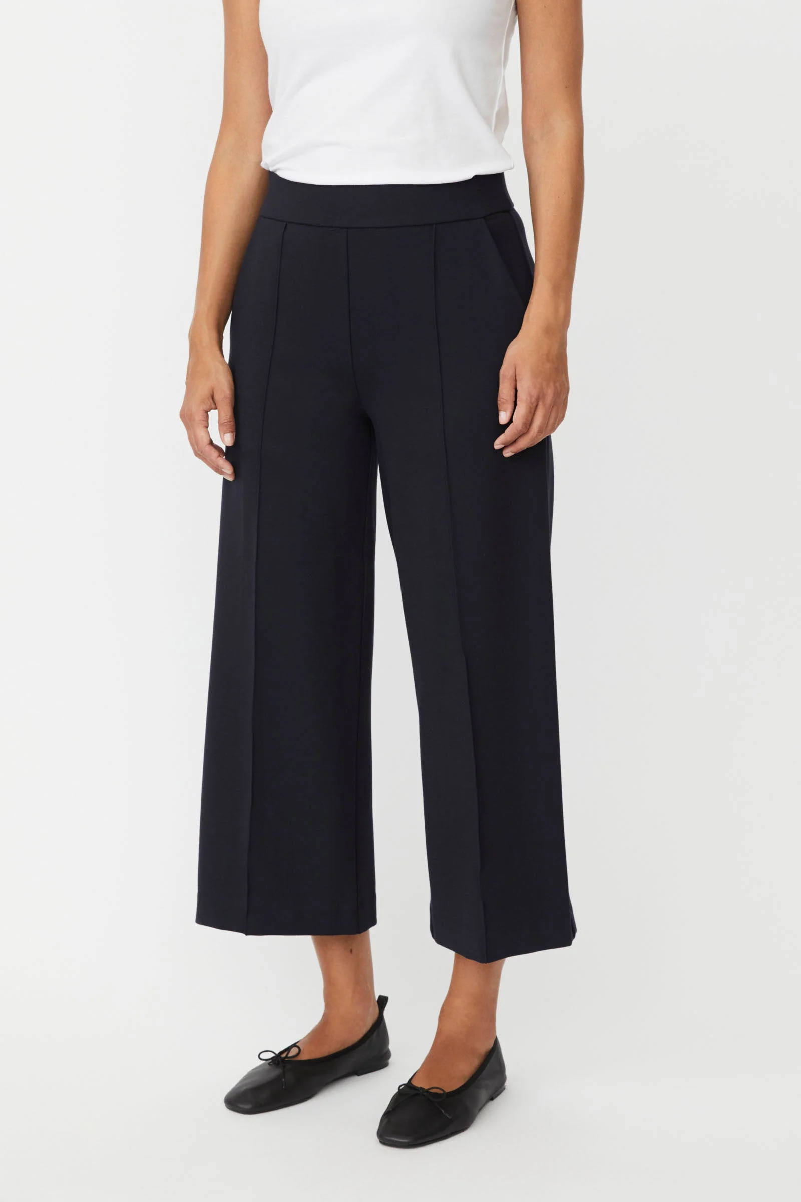 Piana Jersey Cropped Wide Leg Trousers - Navy
