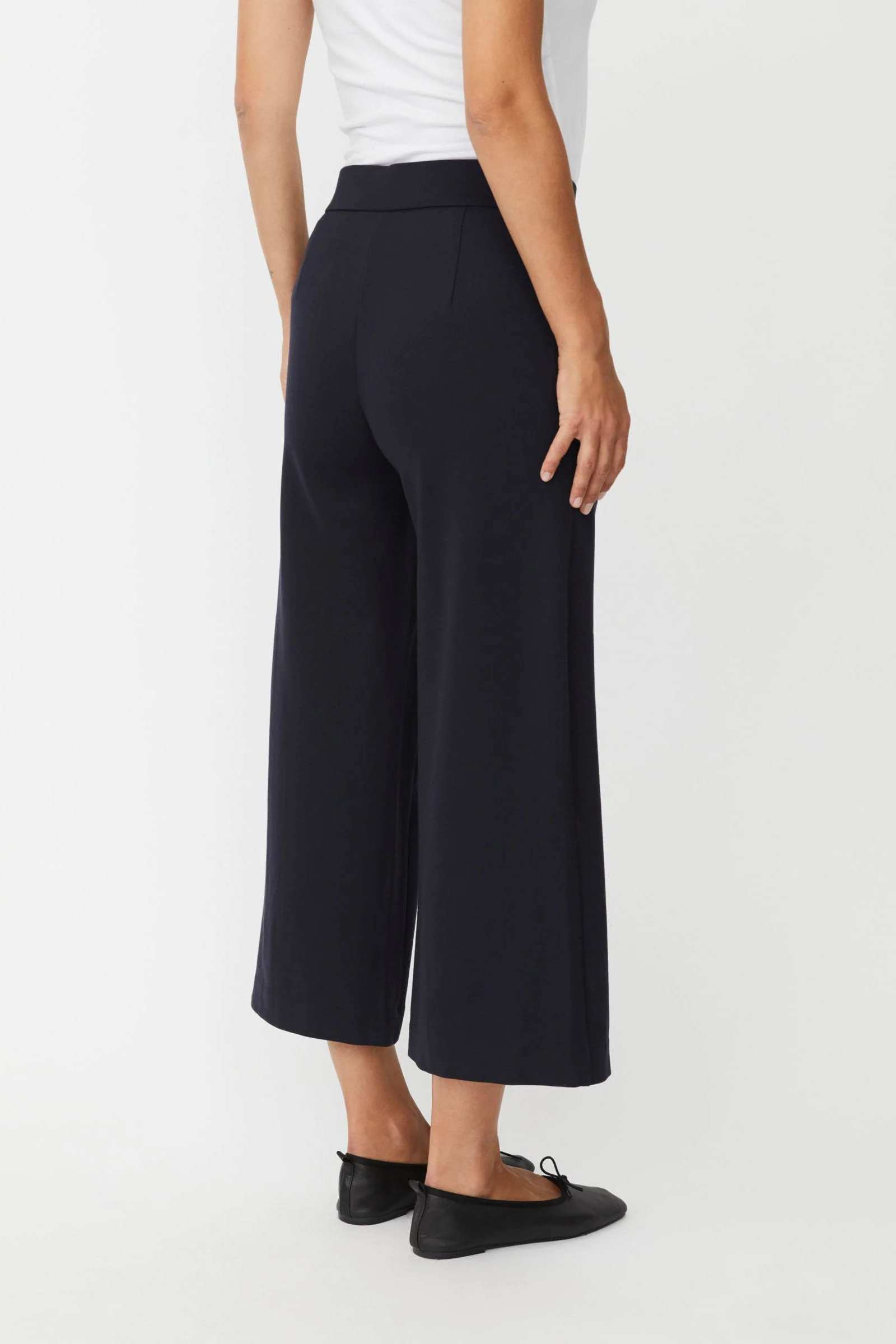Piana Jersey Cropped Wide Leg Trousers - Navy - Image 4