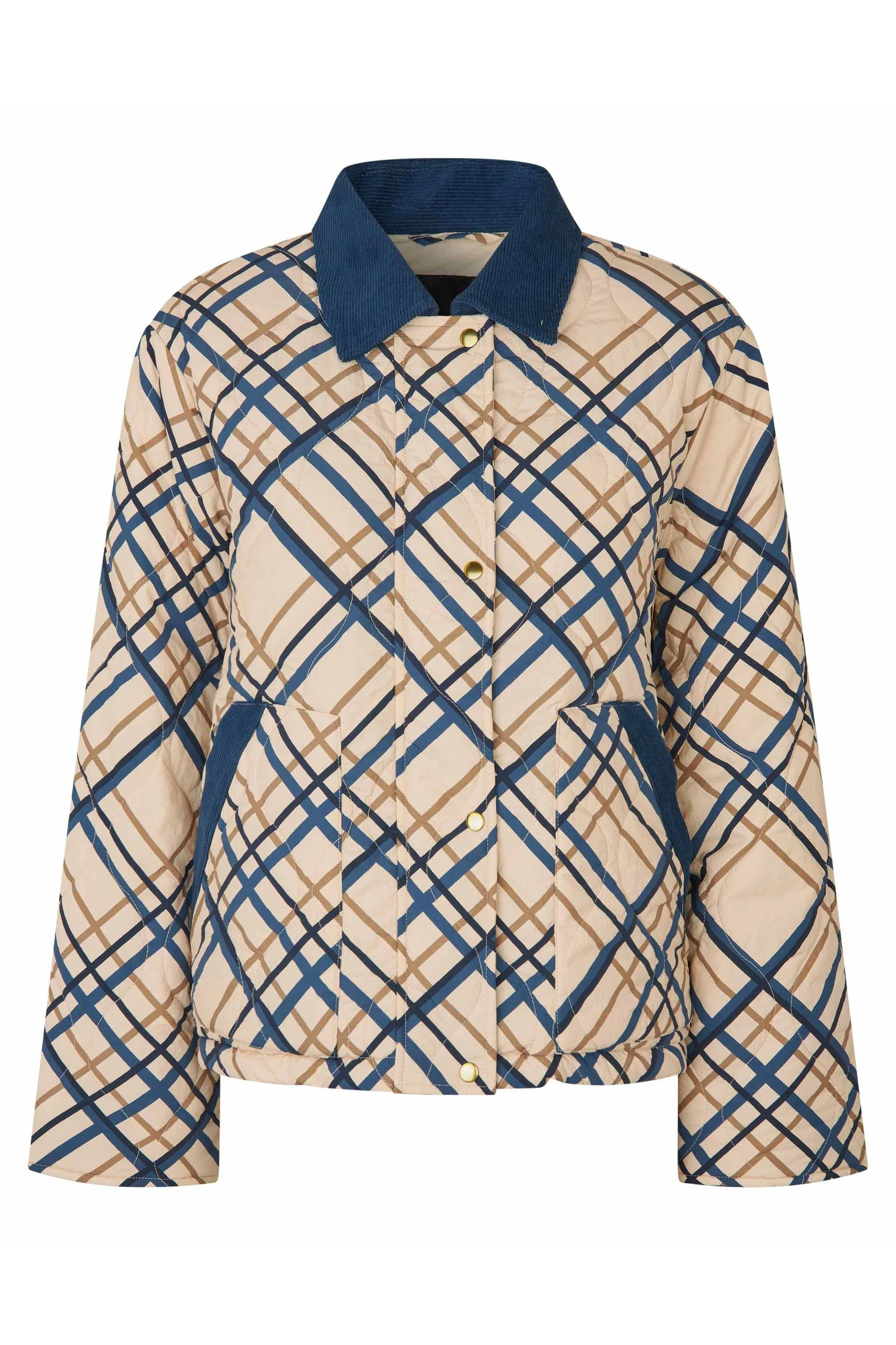 Tovion Quilted Check Jacket Coat - Ensign Blue