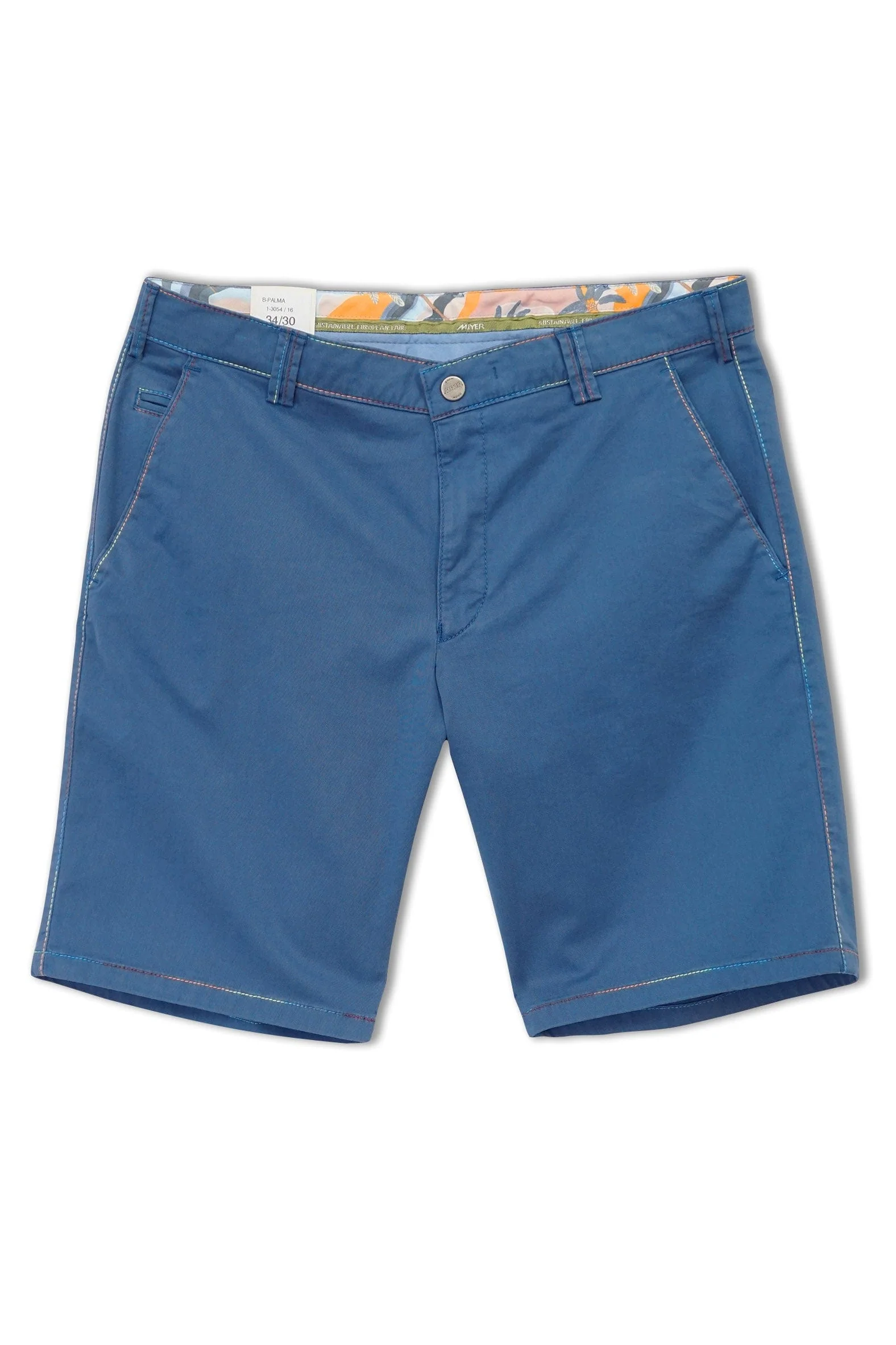 B-Palma Rainbow Stitch Cotton Stretch Shorts - Blue