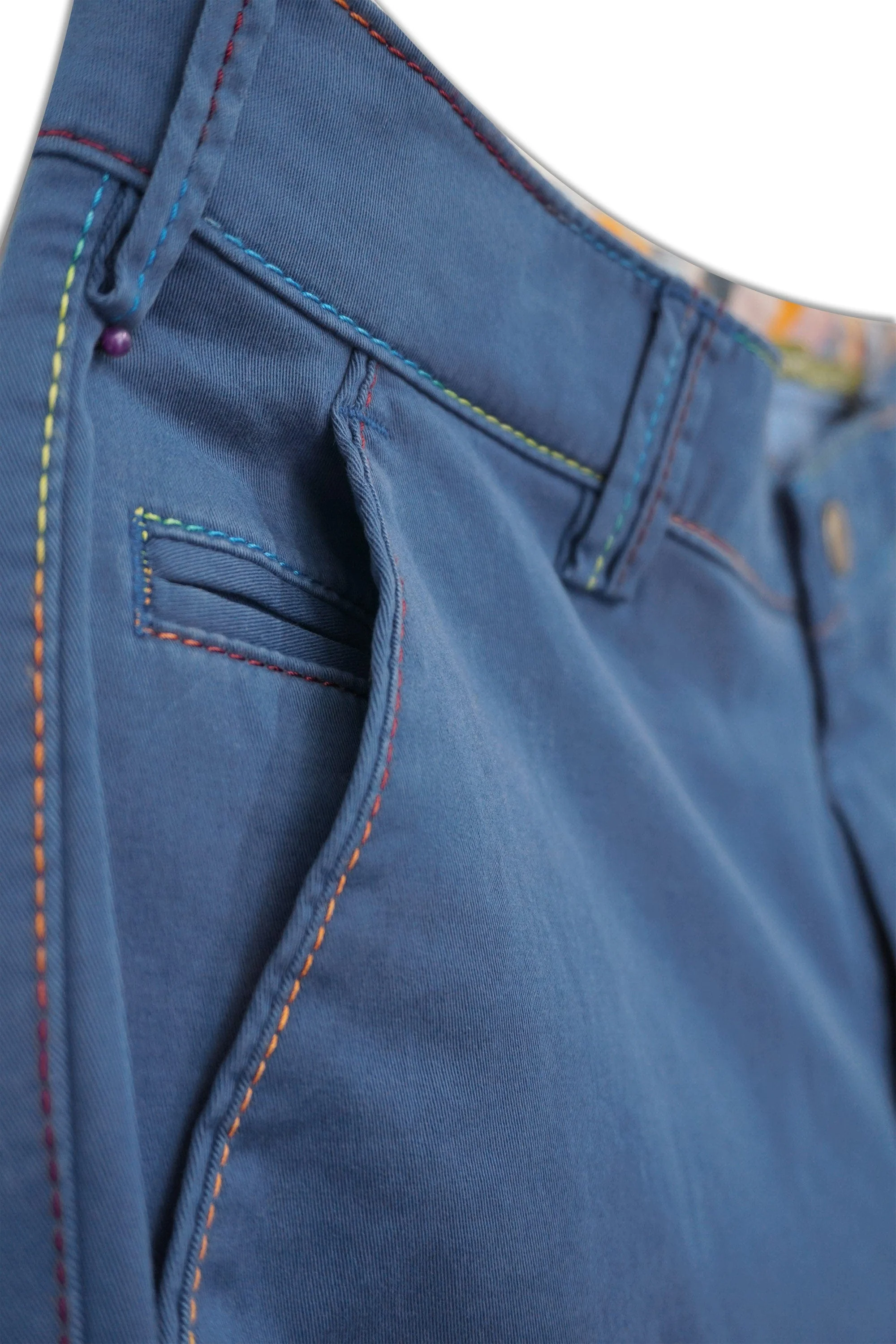 B-Palma Rainbow Stitch Cotton Stretch Shorts - Blue - Image 4